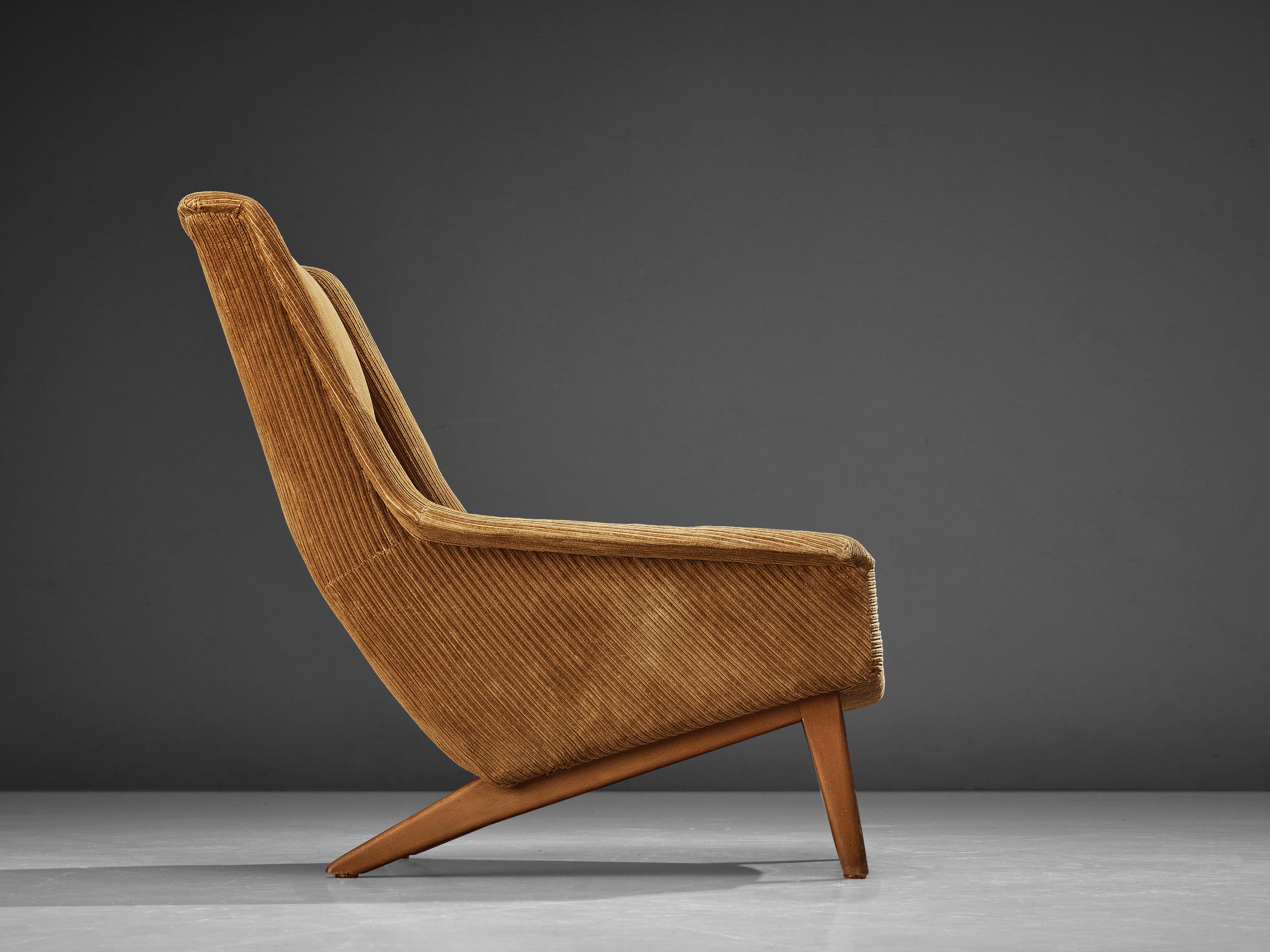 Mid-Century Modern Folke Ohlsson for Fritz Hansen Lounge Chair in Camel Corduroy