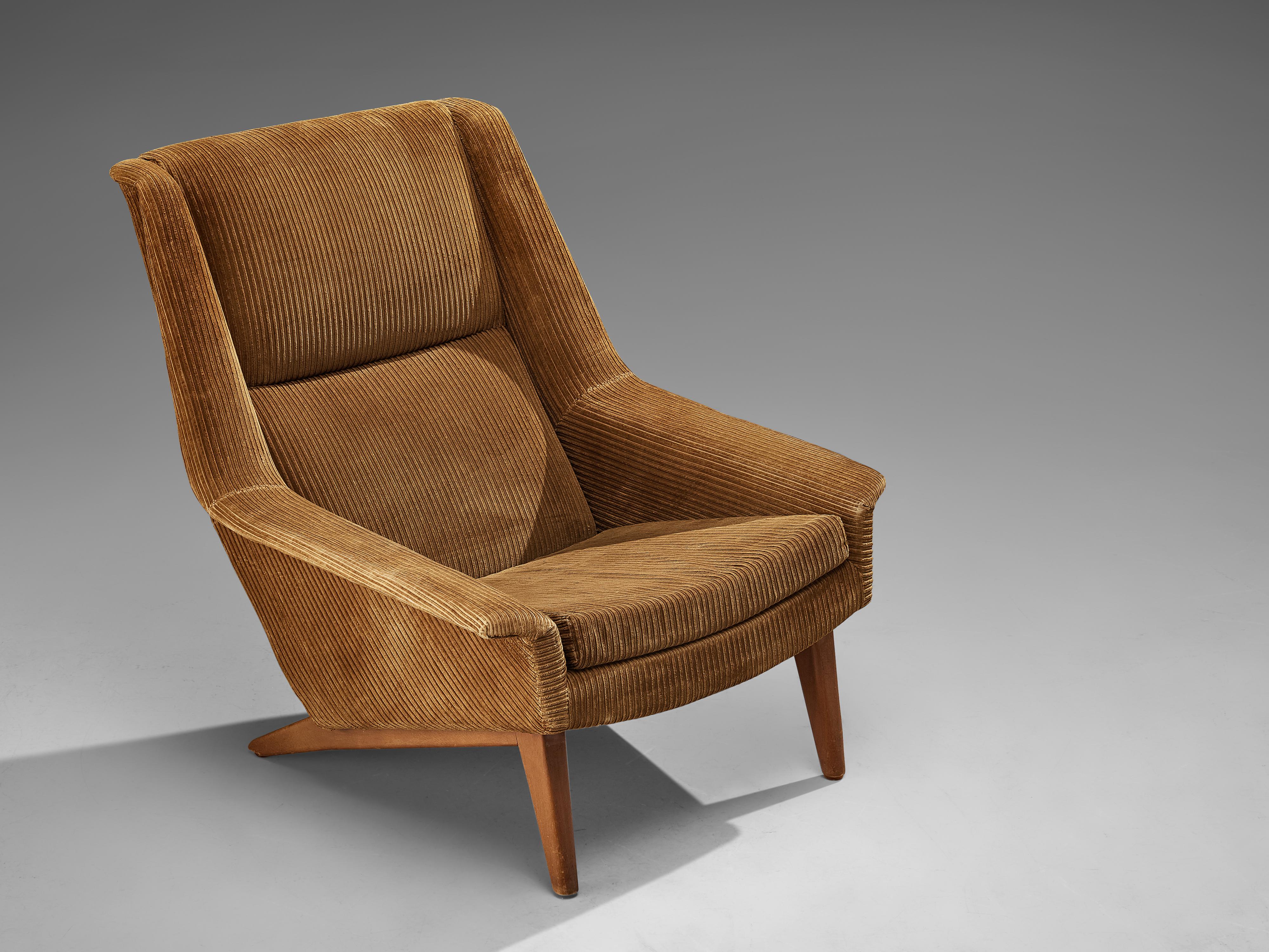 Mid-20th Century Folke Ohlsson for Fritz Hansen Lounge Chair in Camel Corduroy