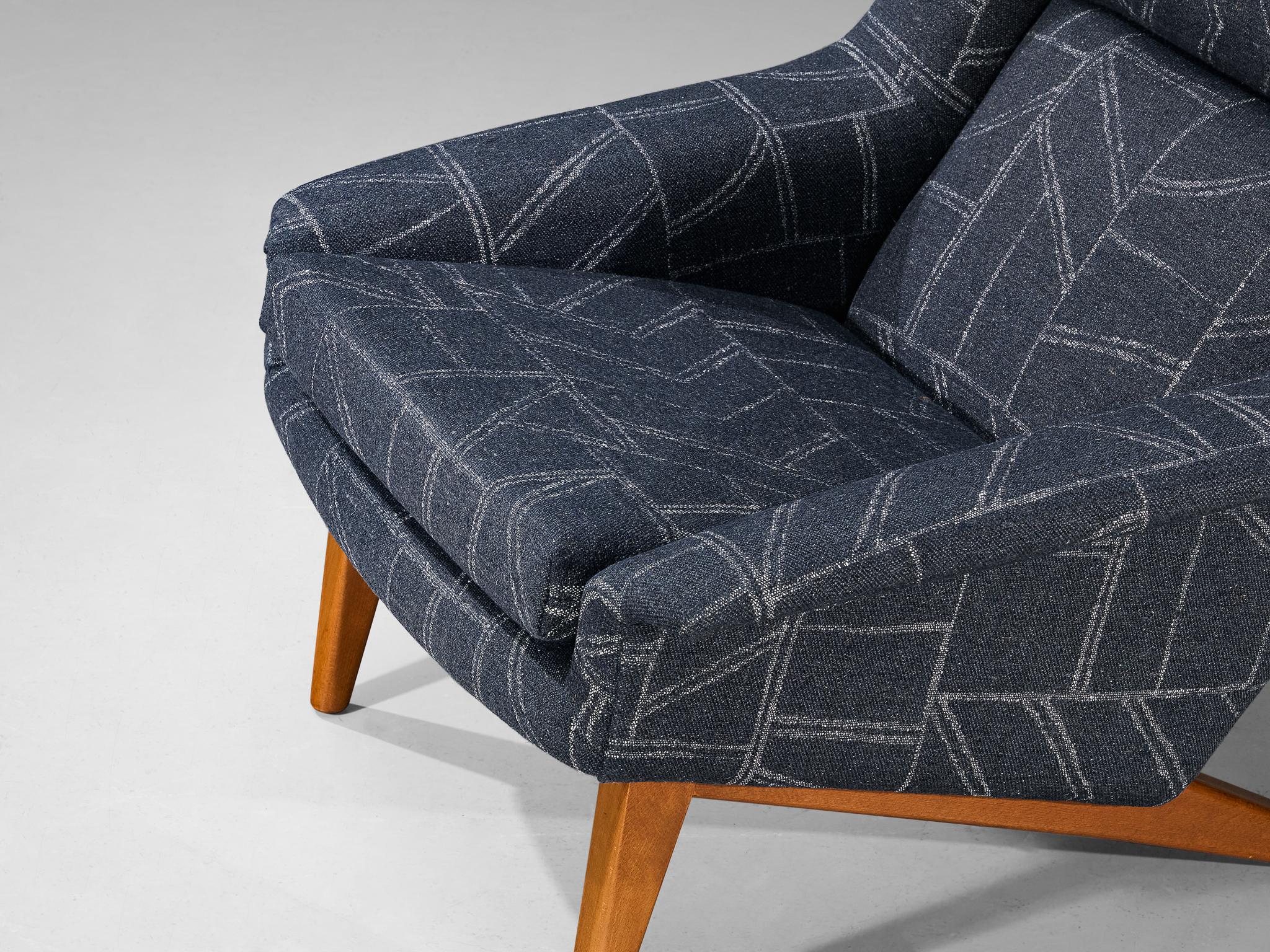 Mid-Century Modern Folke Ohlsson for Fritz Hansen Lounge Chair in Geometric Blue Upholstery For Sale