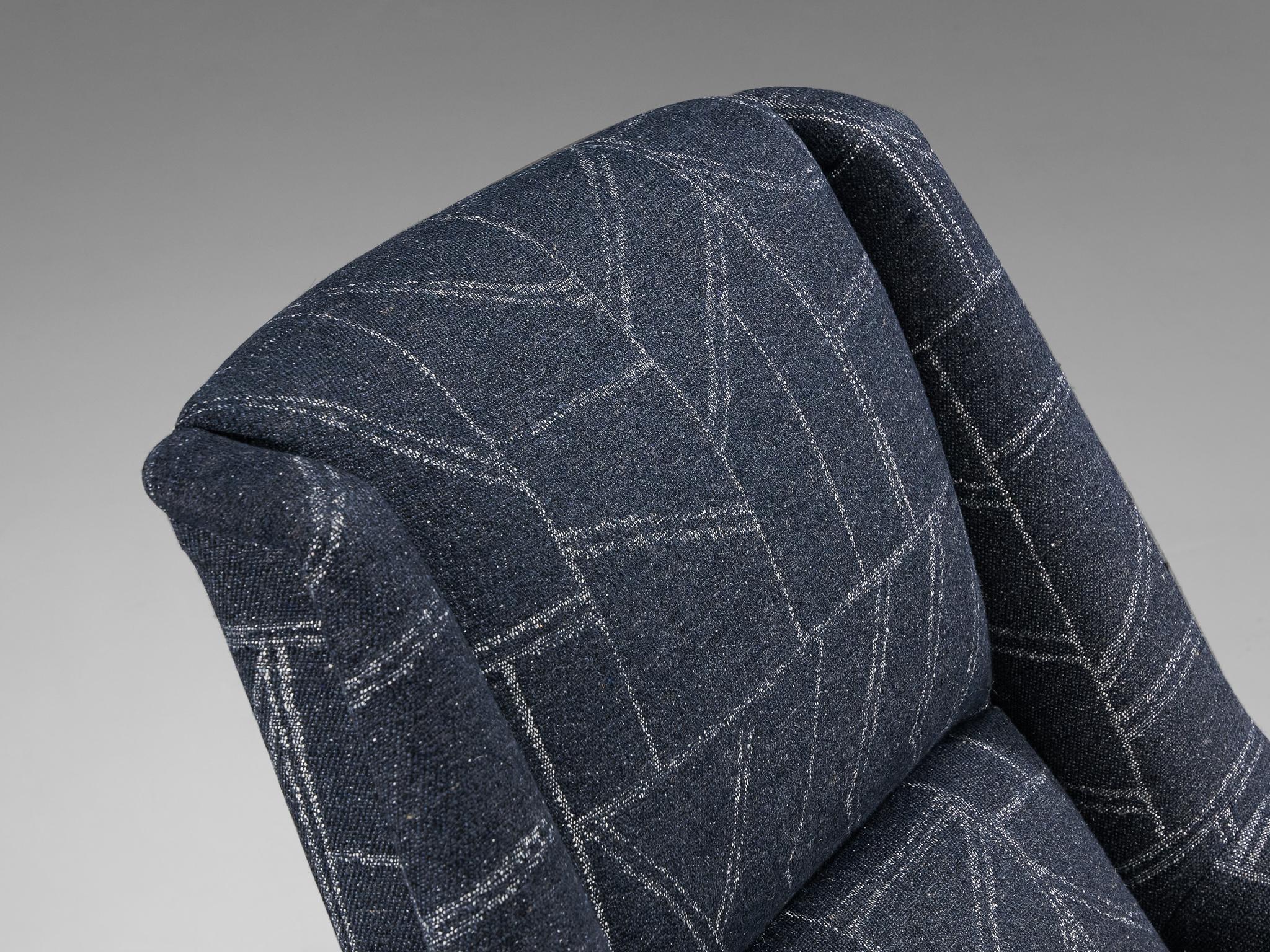 Fabric Folke Ohlsson for Fritz Hansen Lounge Chair in Geometric Blue Upholstery For Sale