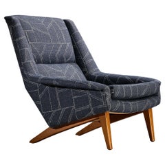 Folke Ohlsson para Fritz Hansen Silla de salón con tapicería geométrica azul