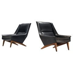Vintage Folke Ohlsson for Fritz Hansen Lounge Chairs in Black Leather