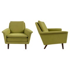 Vintage Folke Ohlsson for Fritz Hansen MCM Lounge Chair in Green Upholstery, a Pair