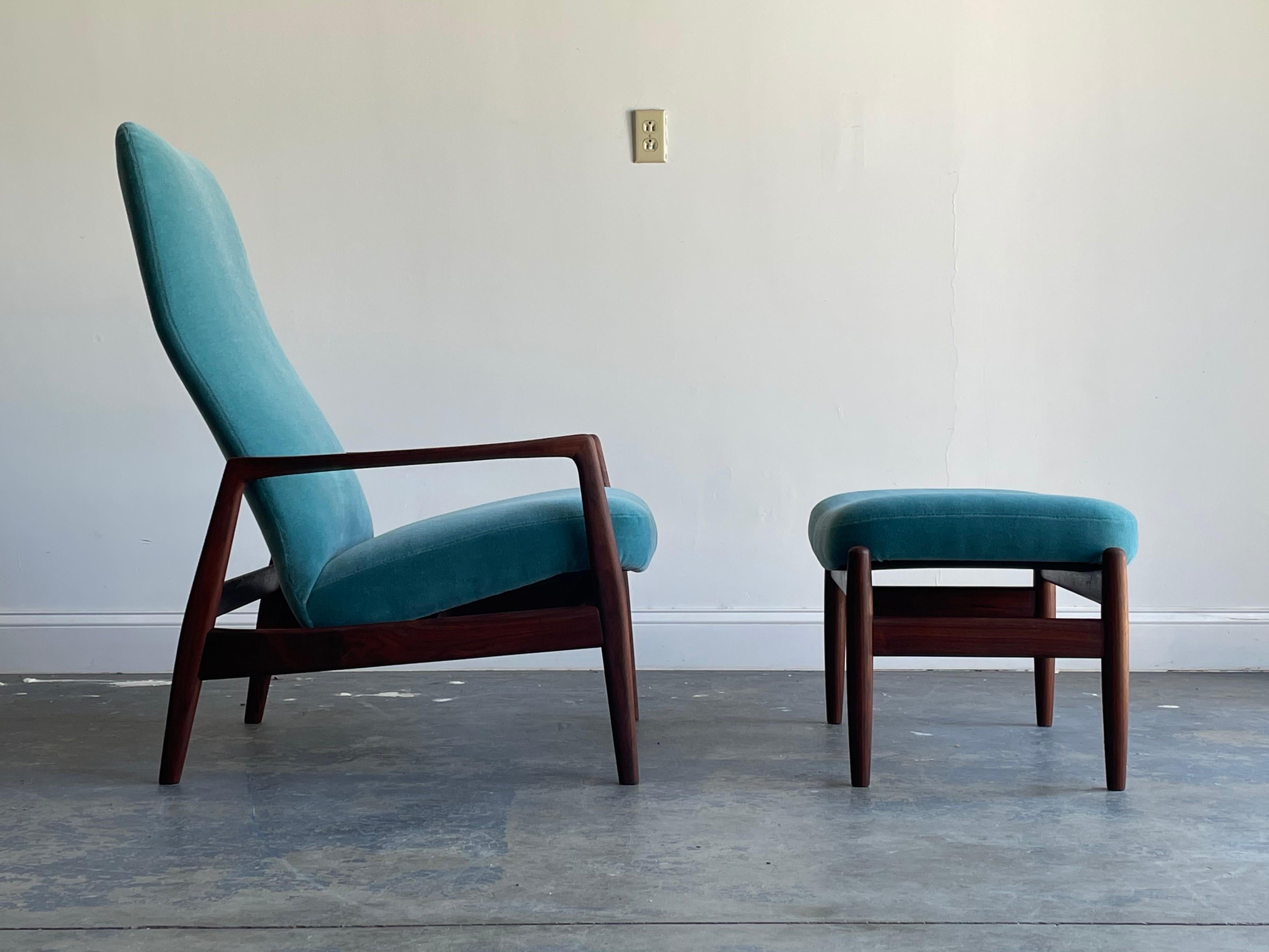 Folke Ohlsson Lounge Chair and Ottoman for DUX, Walnut and Mohair 2