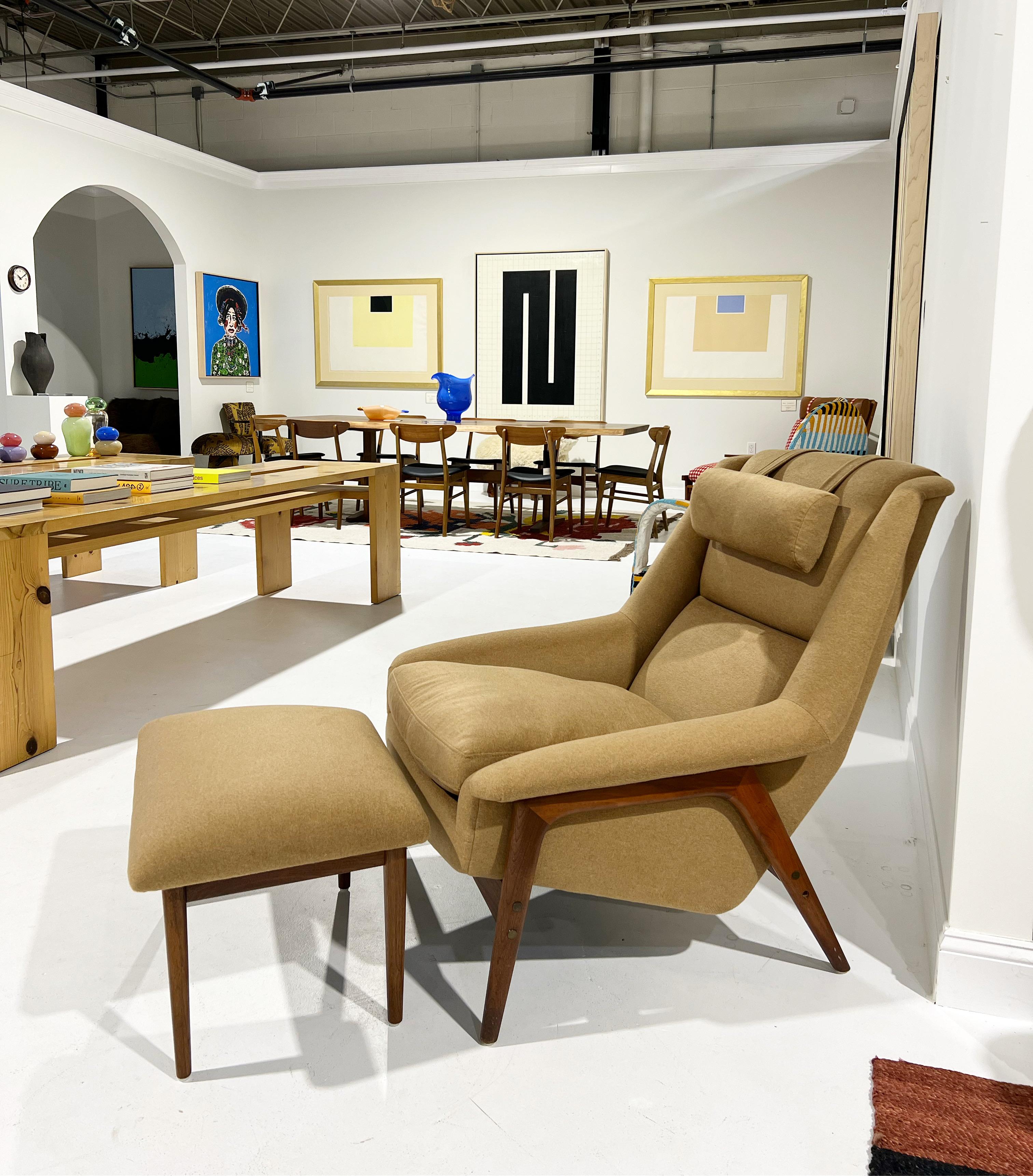 Mid-20th Century Folke Ohlsson Lounge Chair and Ottoman in Loro Piana Cashmere