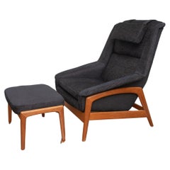 Folke Ohlsson Lounge Chair and Ottoman with Teak Wood Frame