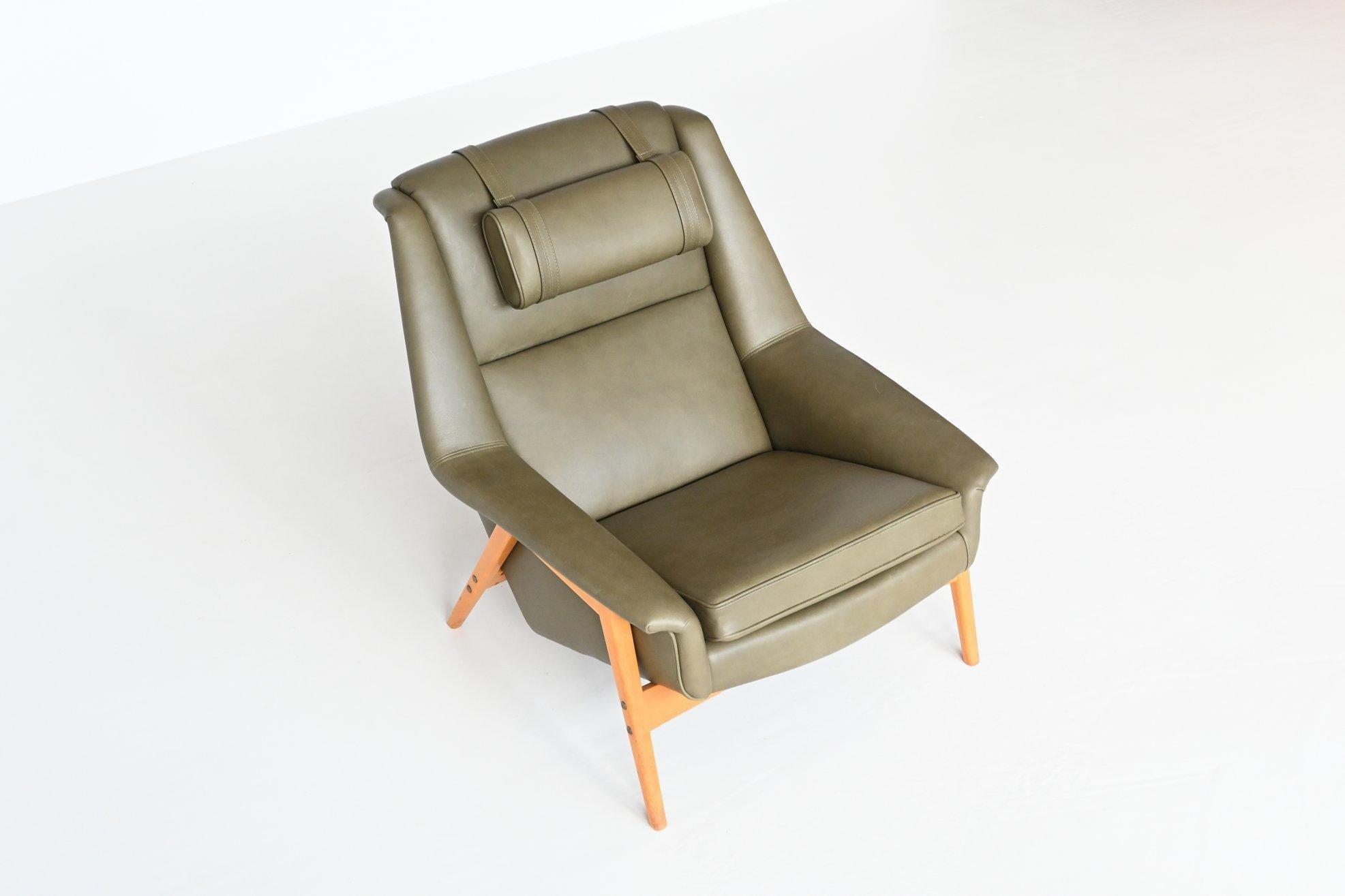 Folke Ohlsson Lounge Chair Green Leather DUX Sweden 1960 6