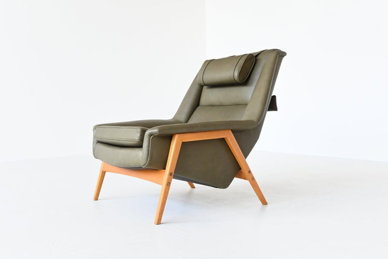 Folke Ohlsson Lounge Chair Green Leather DUX Sweden 1960 For Sale 9
