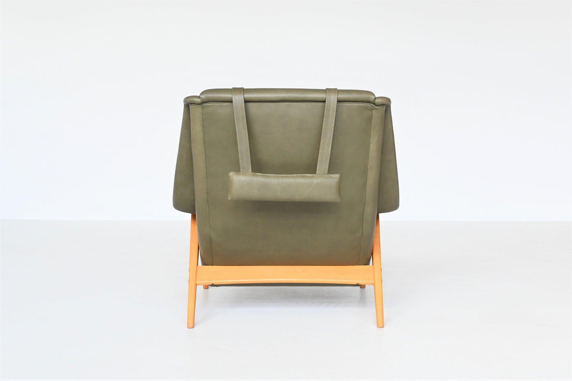 Swedish Folke Ohlsson Lounge Chair Green Leather DUX Sweden 1960