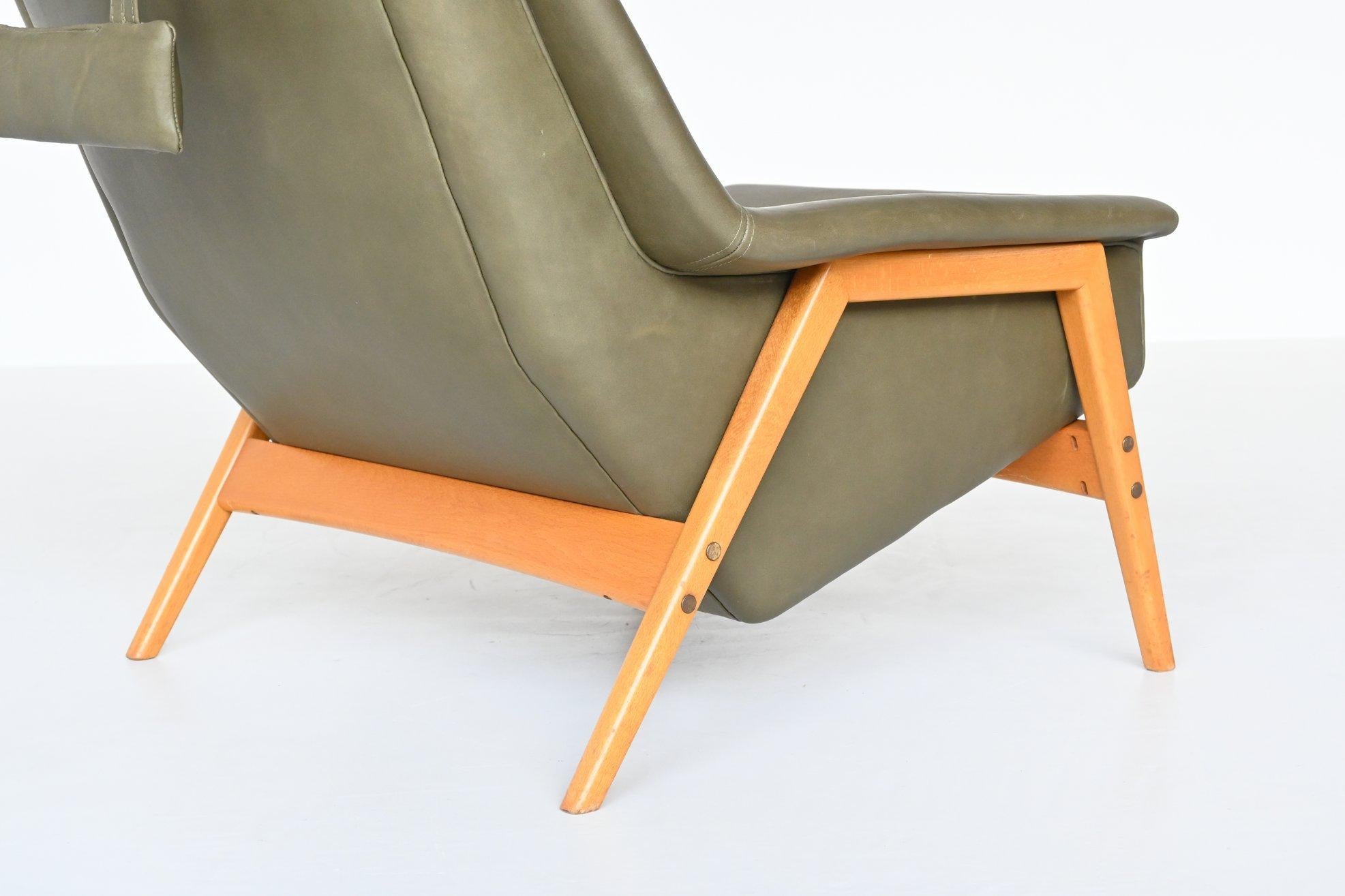Folke Ohlsson Lounge Chair Green Leather DUX Sweden 1960 1