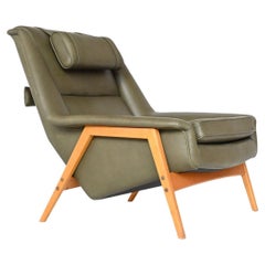 Folke Ohlsson Lounge Chair Green Leather DUX Sweden 1960
