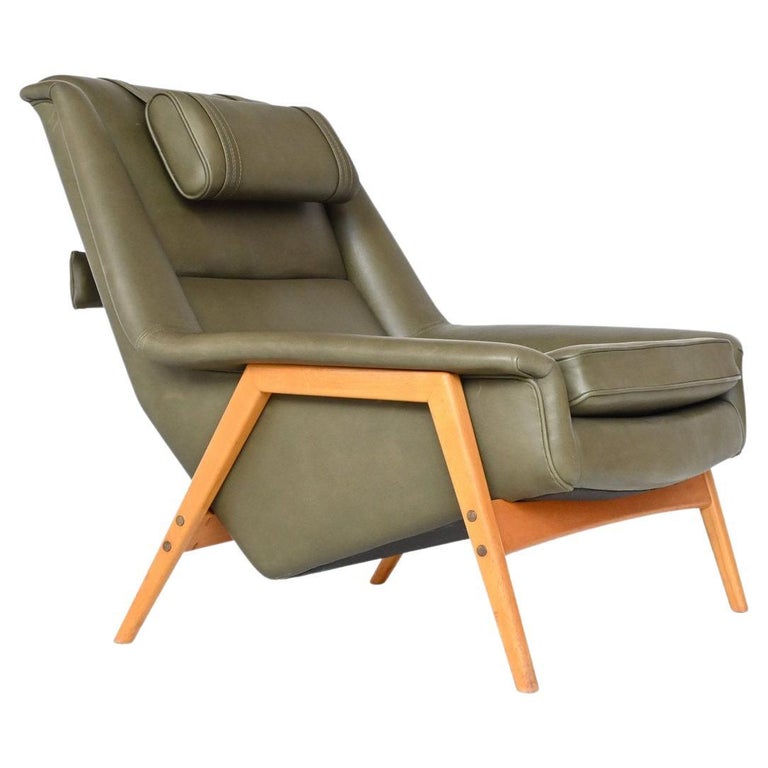 Folke Ohlsson Lounge Chair Green Leather DUX Sweden 1960 For Sale