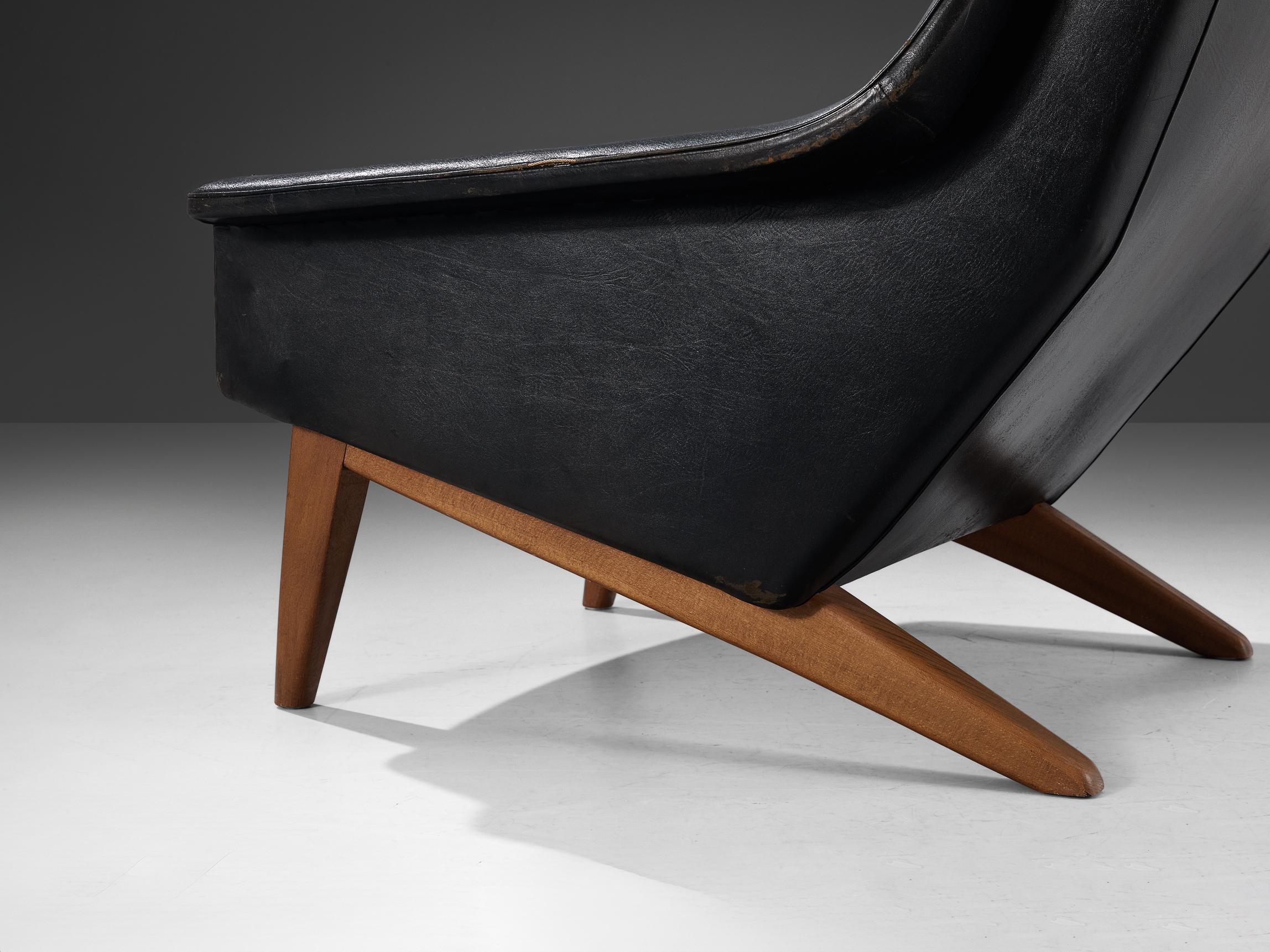 Scandinavian Modern Folke Ohlsson Lounge Chair in Black Leather