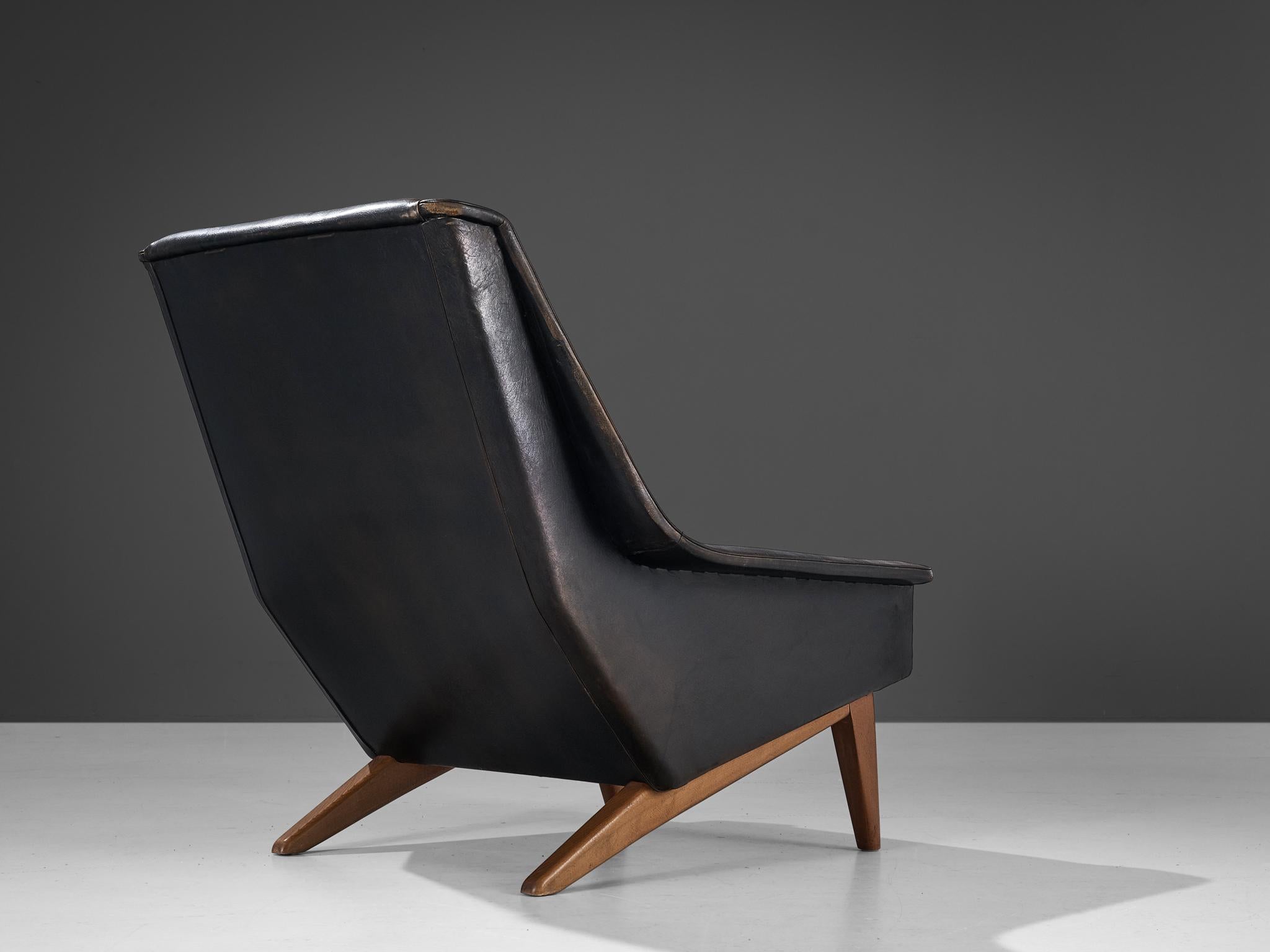 Mid-20th Century Folke Ohlsson Lounge Chair in Black Leather