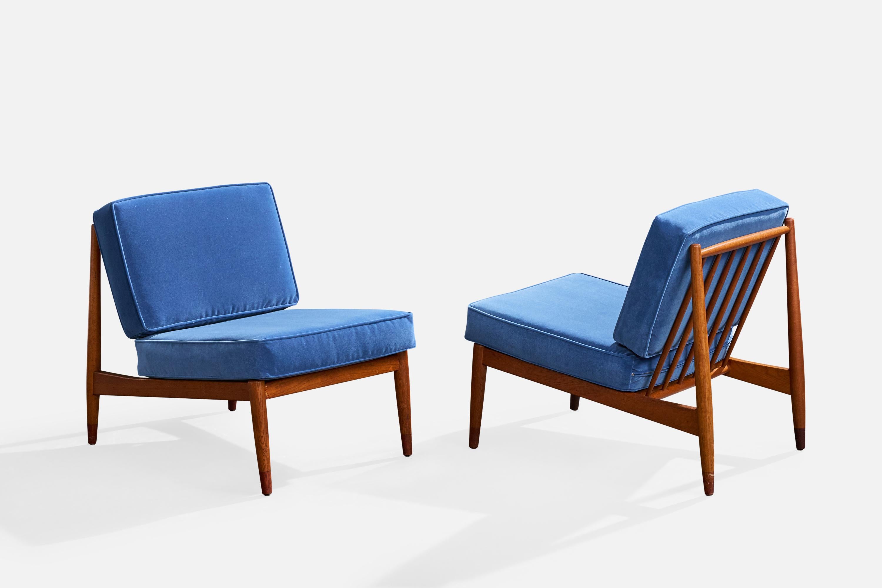 Folke Ohlsson, Loungesessel, Teak, Samt, Schweden, 1960er Jahre (Mitte des 20. Jahrhunderts) im Angebot