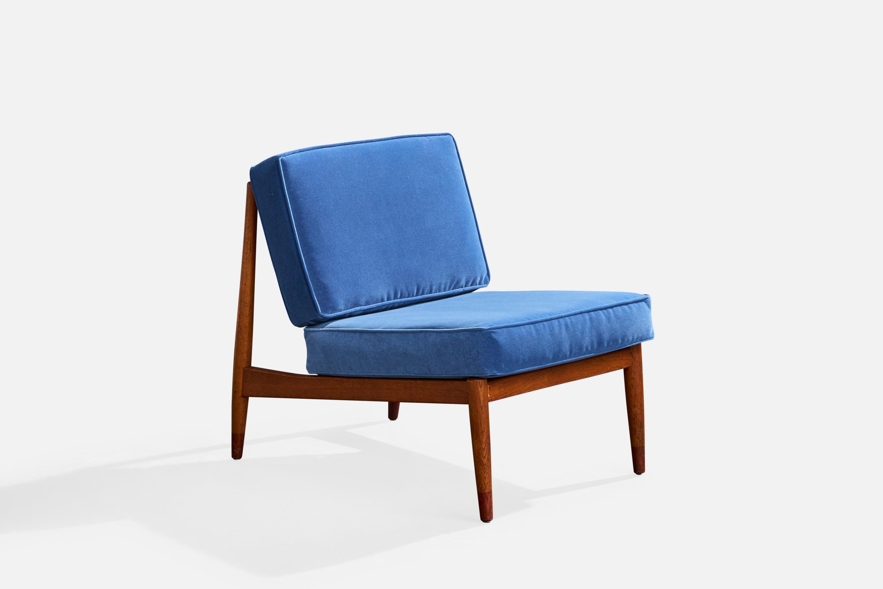 Folke Ohlsson, Loungesessel, Teak, Samt, Schweden, 1960er Jahre im Angebot 2