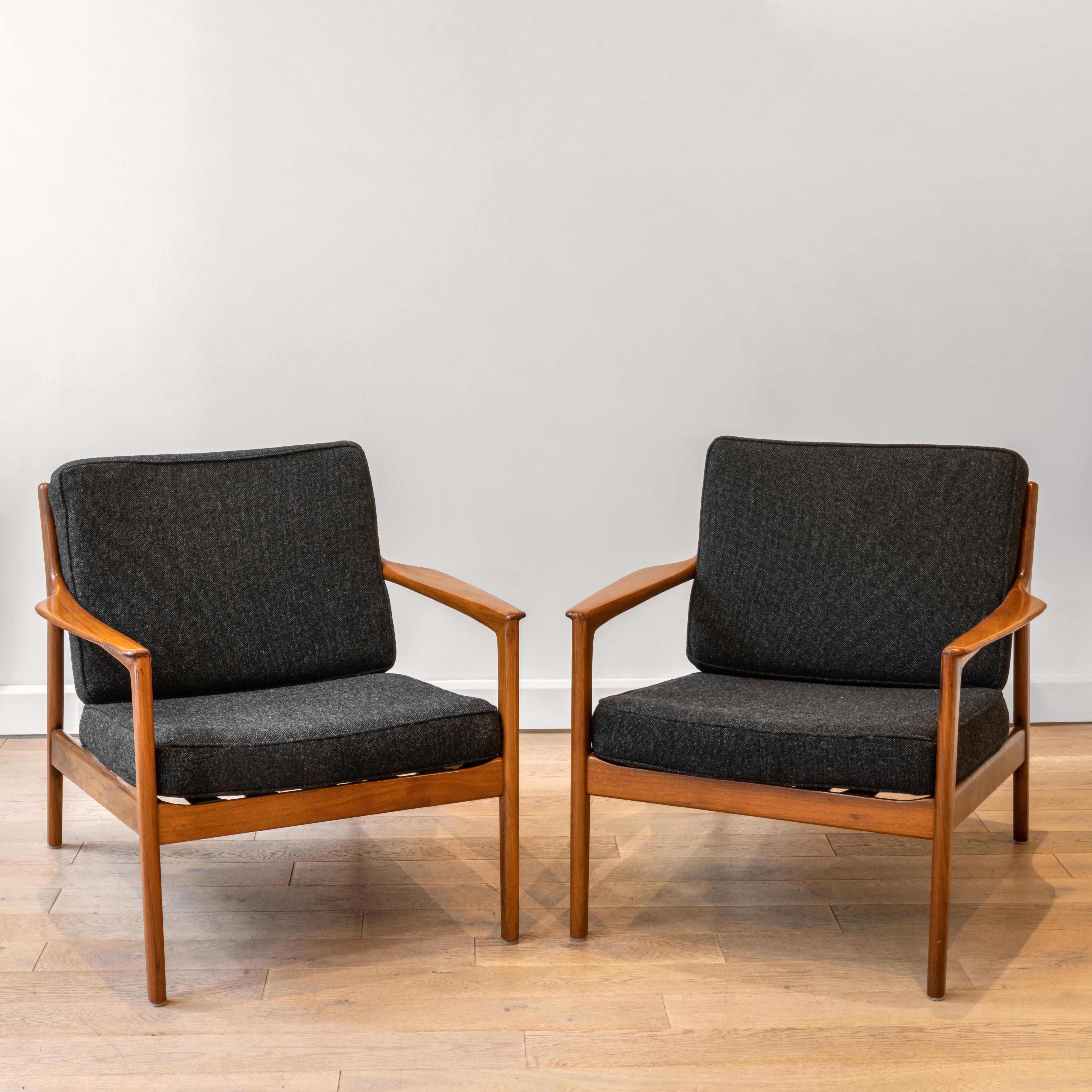 Mid-Century Modern Folke Ohlsson Lounge Chairs USA 75 teak by DUX