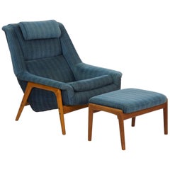 Folke Ohlsson Midcentury Vintage Lounge Chair with Ottoman