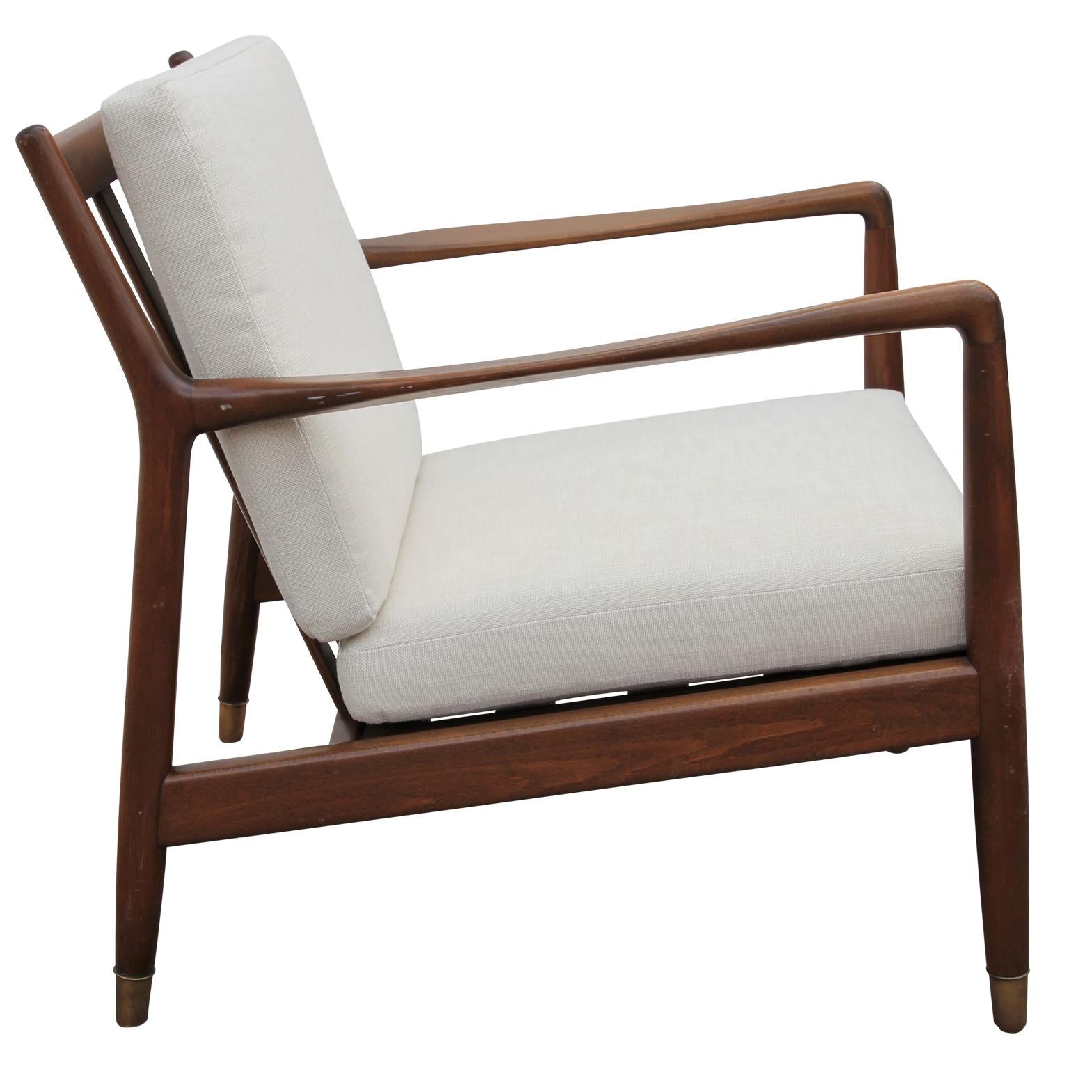 Birch Folke Ohlsson Model 75-C Walnut Color Danish Modern Lounge Chair for DUX