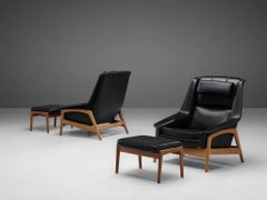 Folke Ohlsson Pair of 'Profil' Lounge Chairs in Black Leather