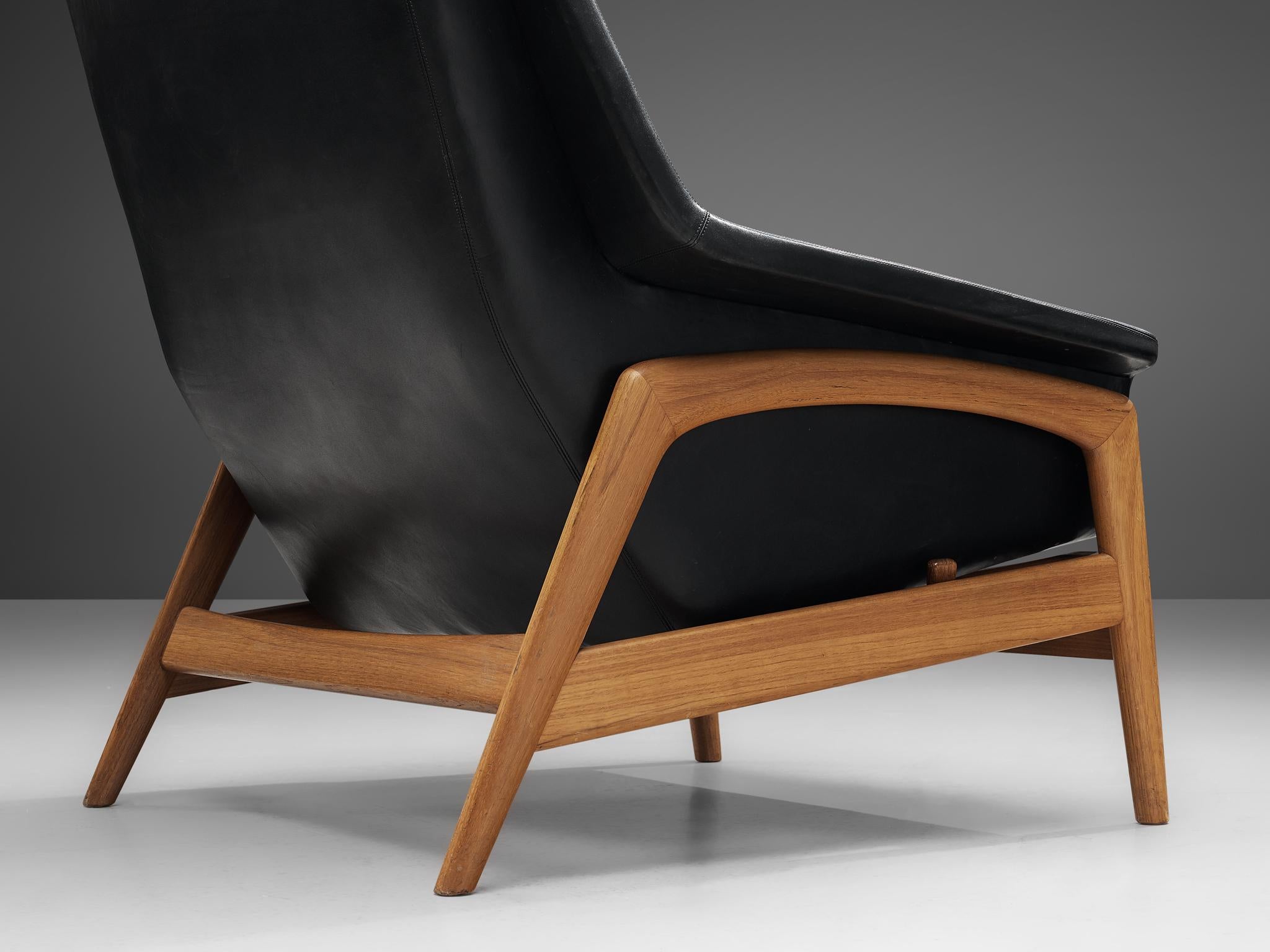 Mid-Century Modern Folke Ohlsson Pair of 'Profil' Lounge Chairs in Black Leather