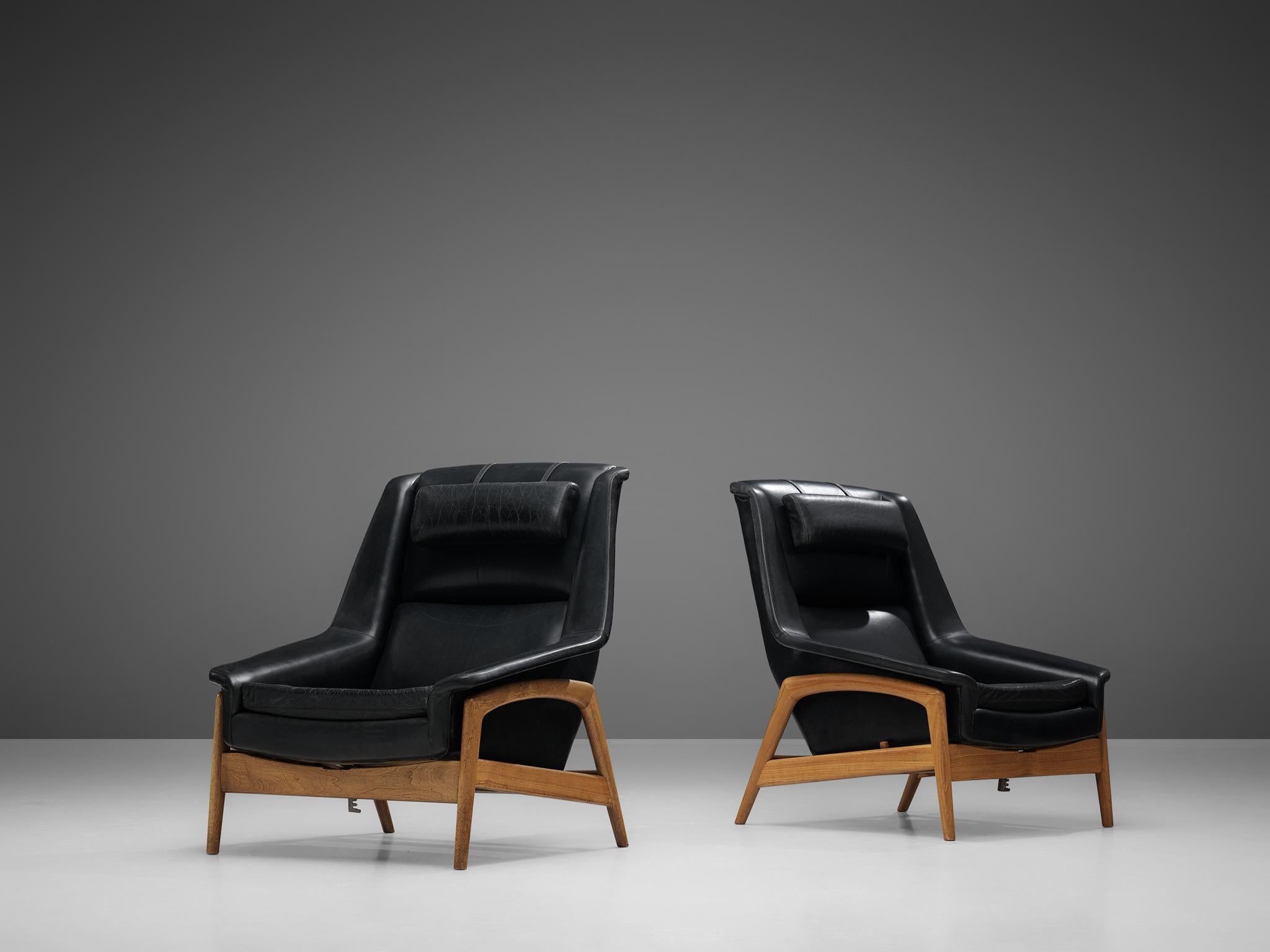 Swedish Folke Ohlsson Pair of 'Profil' Lounge Chairs in Black Leather