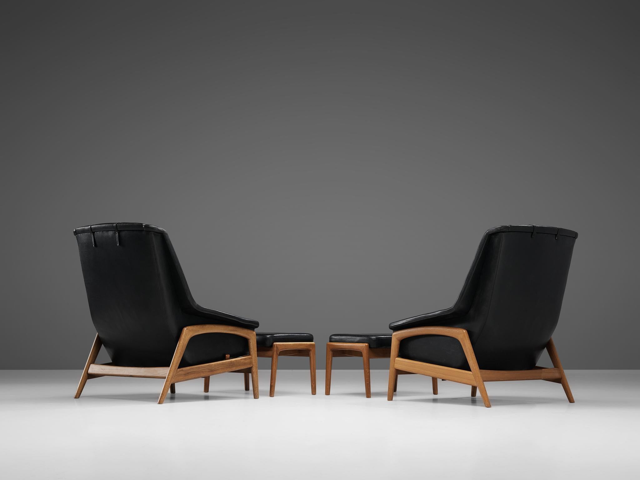 Swedish Folke Ohlsson Pair of 'Profil' Lounge Chairs in Black Leather