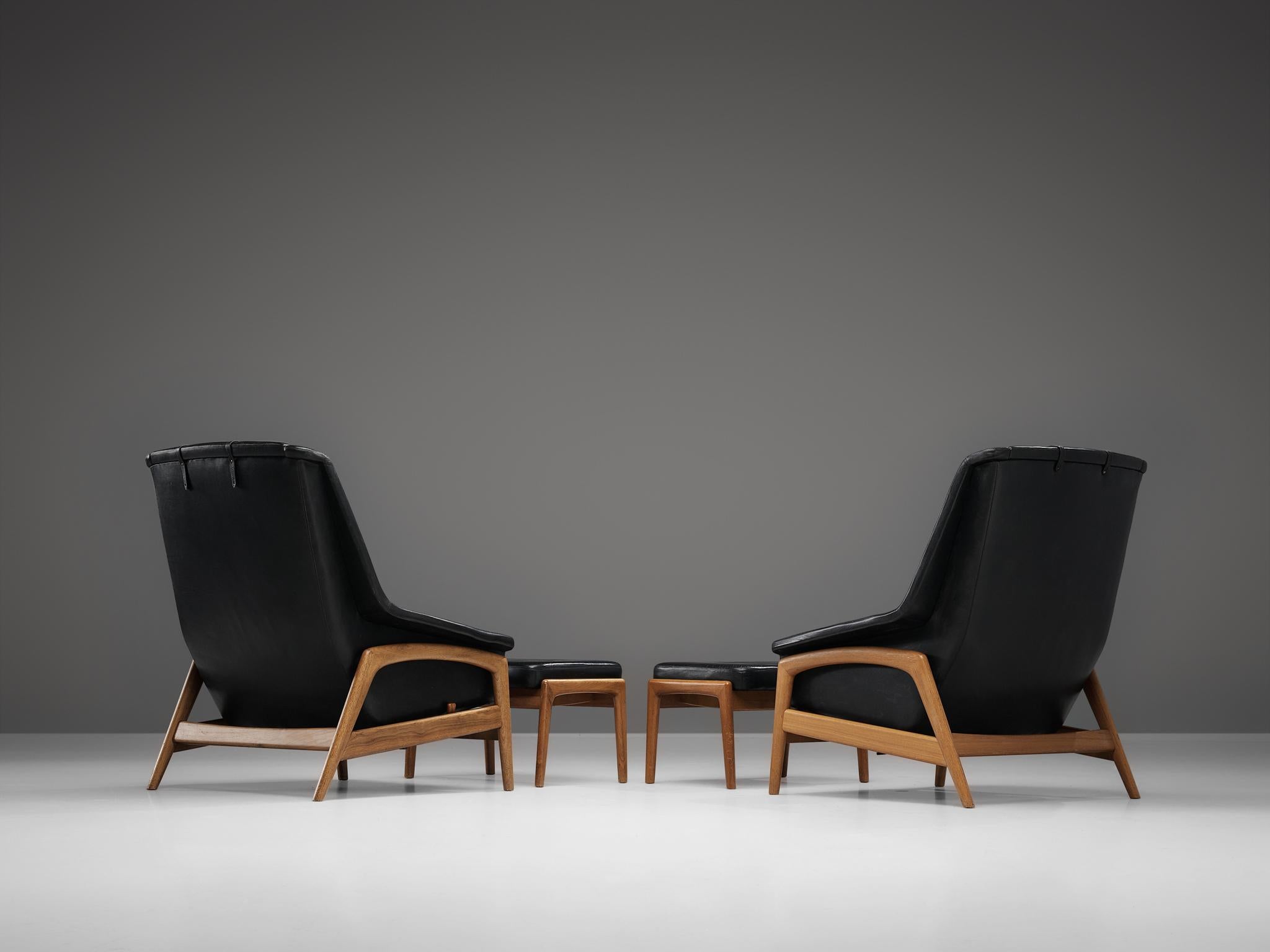 Mid-20th Century Folke Ohlsson Pair of 'Profil' Lounge Chairs in Black Leather