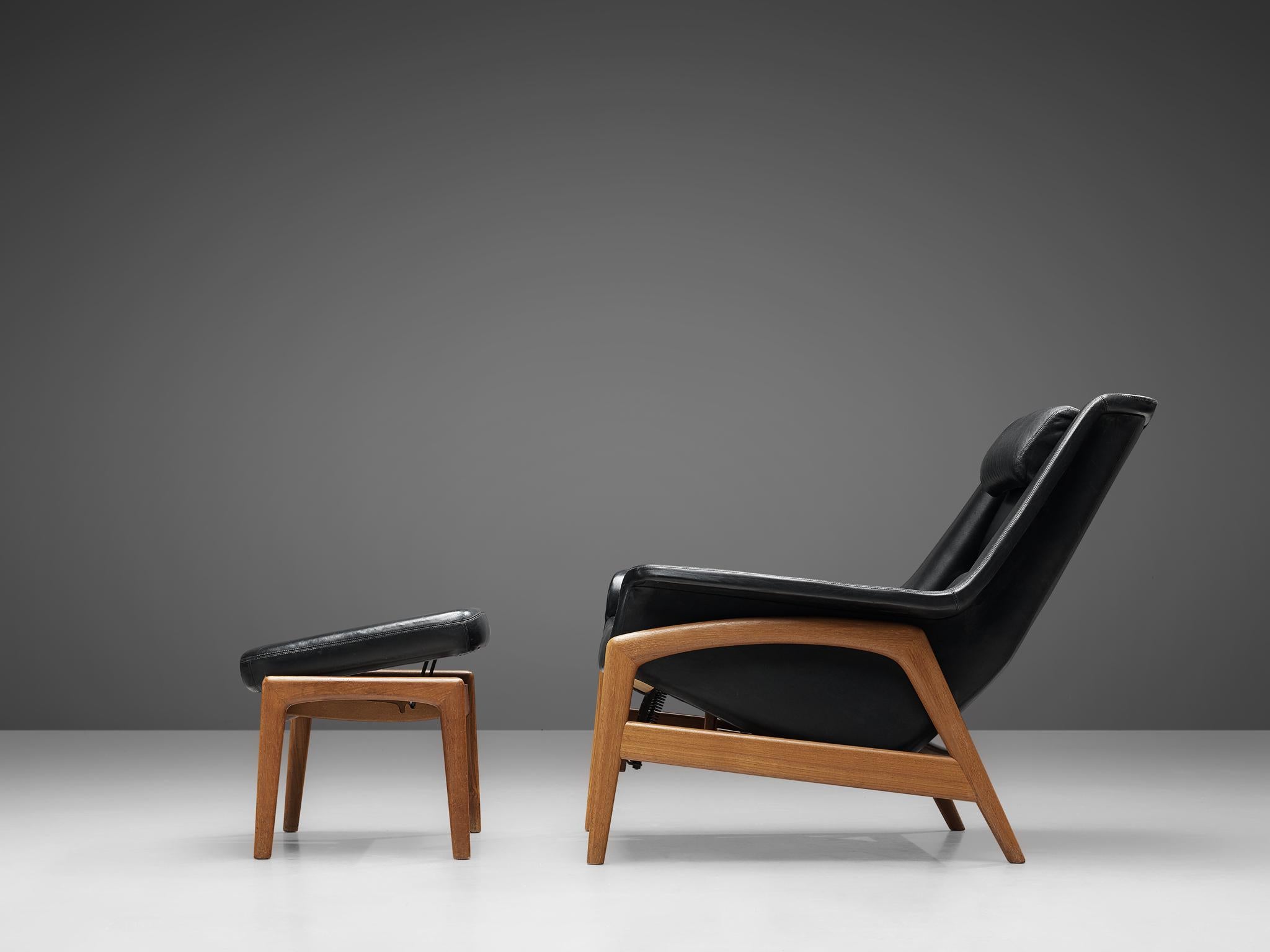 Mid-20th Century Folke Ohlsson Pair of 'Profil' Lounge Chairs in Black Leather