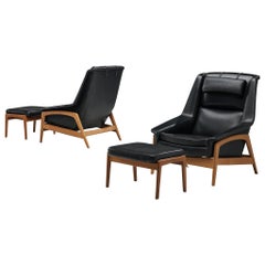 Folke Ohlsson Pair of 'Profil' Lounge Chairs in Black Leather