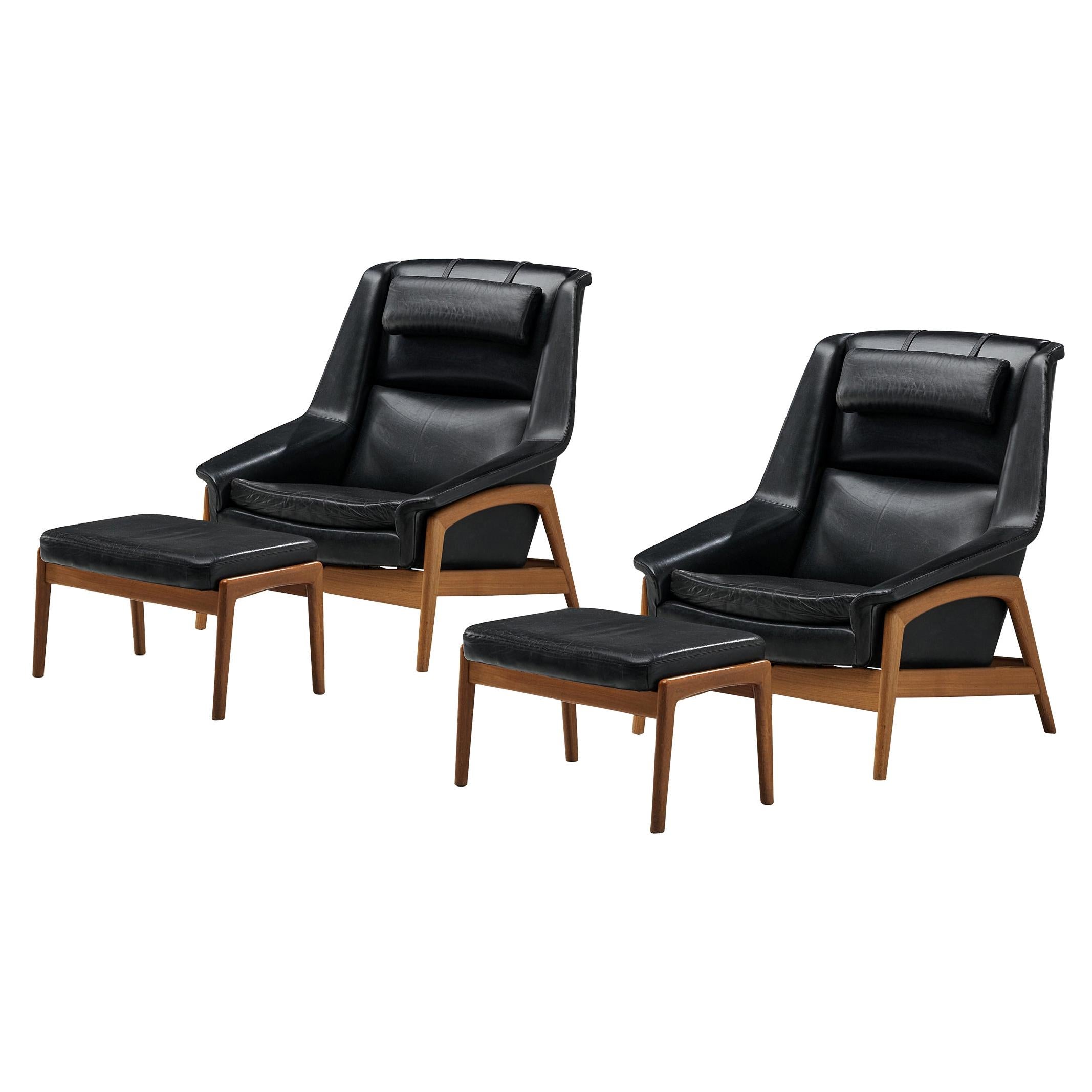 Folke Ohlsson Pair of 'Profil' Lounge Chairs in Black Leather