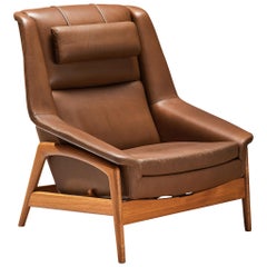 Folke Ohlsson 'Profil' Lounge Chair in Brown Leather and Teak