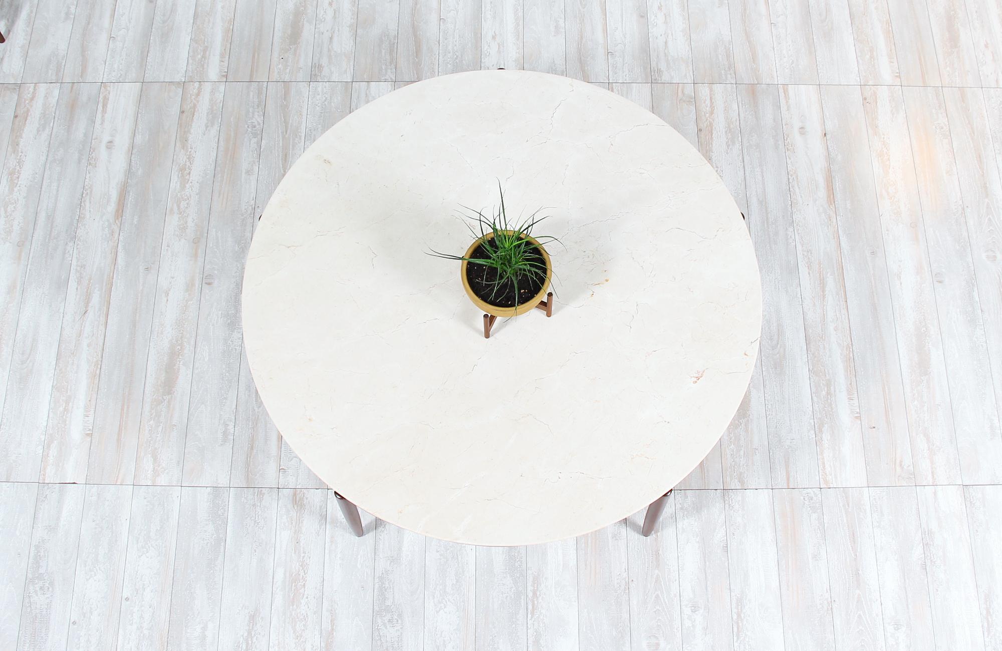 Mid-20th Century Folke Ohlsson Round Marble and Walnut Coffee Table for DUX