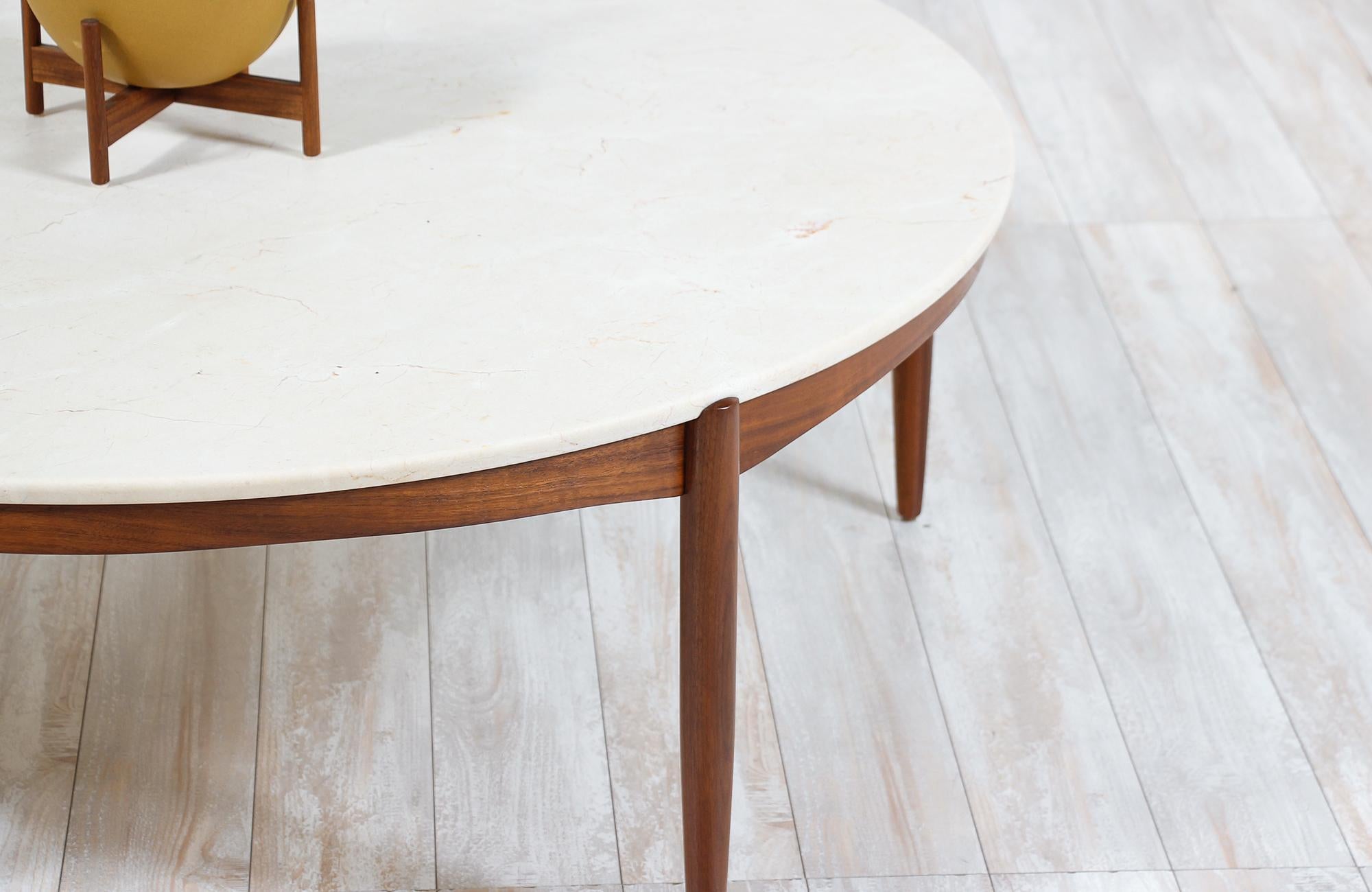 Folke Ohlsson Round Marble and Walnut Coffee Table for DUX 1