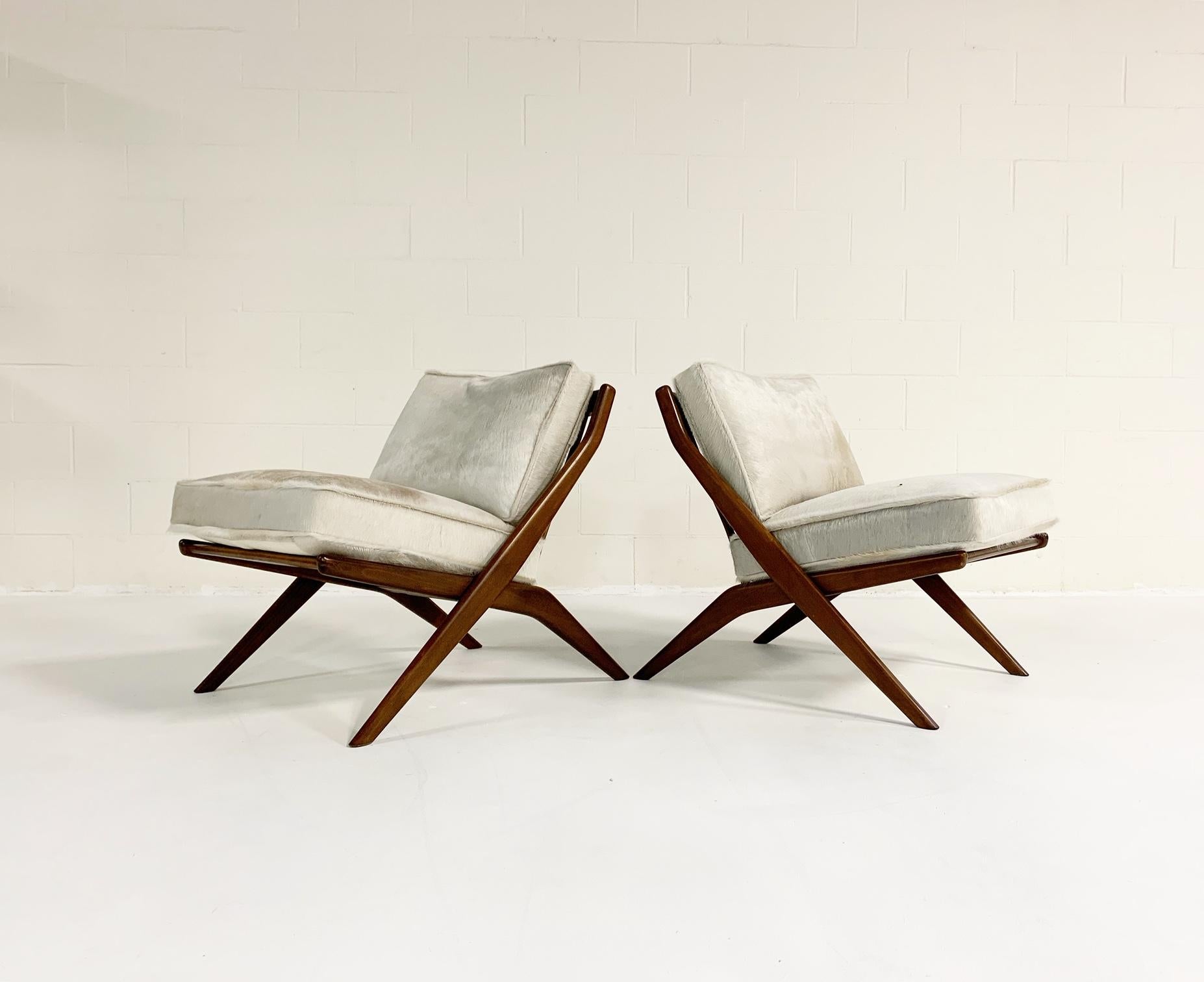 Mid-20th Century Folke Ohlsson Scissor Chairs with Brazilian Cowhide Cushions, Pair