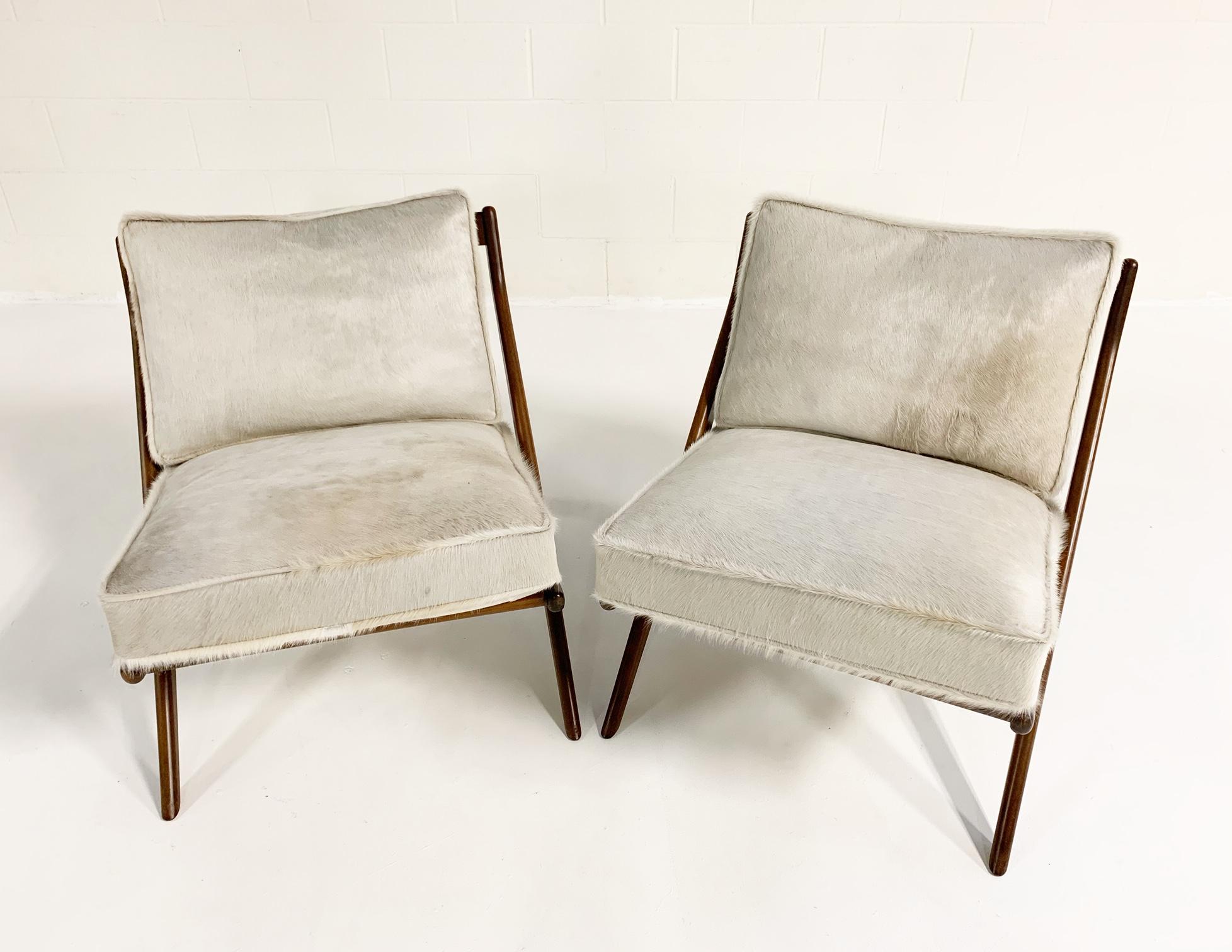 Folke Ohlsson Scissor Chairs with Brazilian Cowhide Cushions, Pair 1