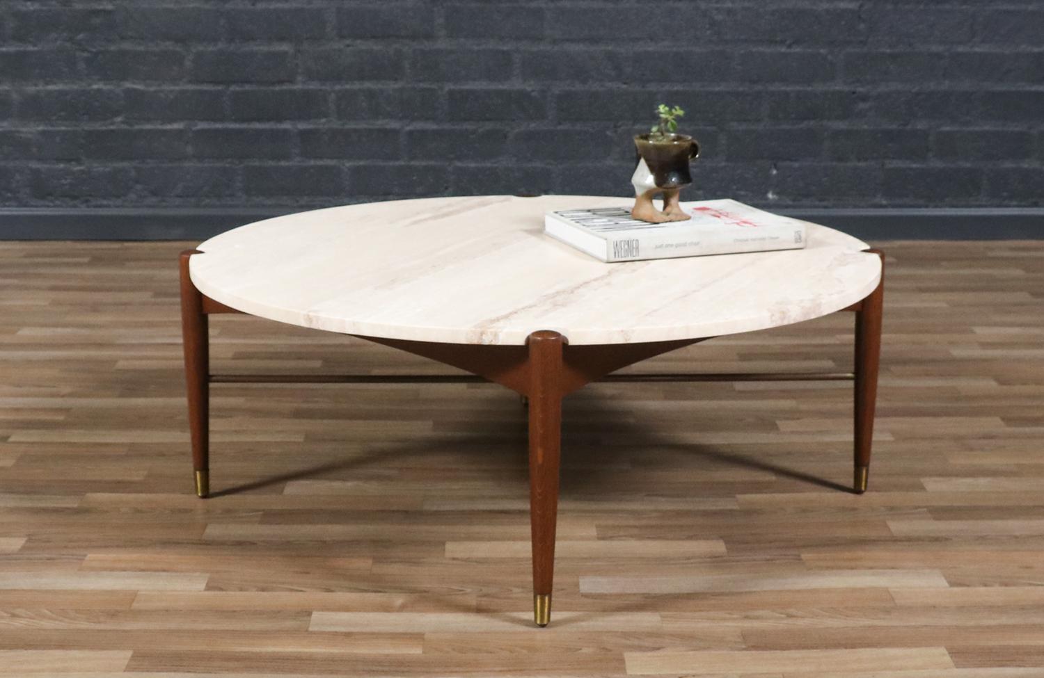 Folke Ohlsson Sculpted Coffee Table w/ Roman Travertine Top for Dux (Skandinavische Moderne) im Angebot