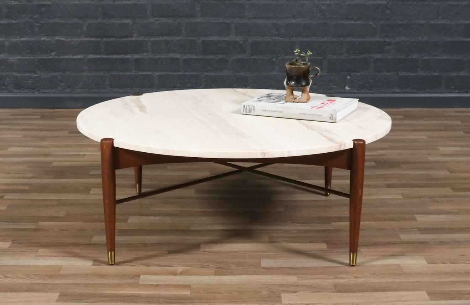 Folke Ohlsson Sculpted Coffee Table w/ Roman Travertine Top for Dux (Schwedisch) im Angebot