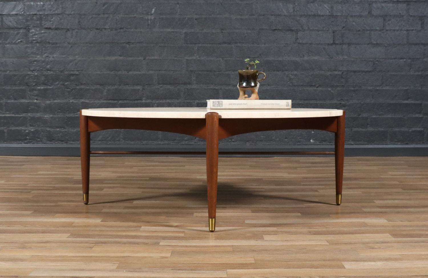 Folke Ohlsson Sculpted Coffee Table w/ Roman Travertine Top for Dux (Mitte des 20. Jahrhunderts) im Angebot