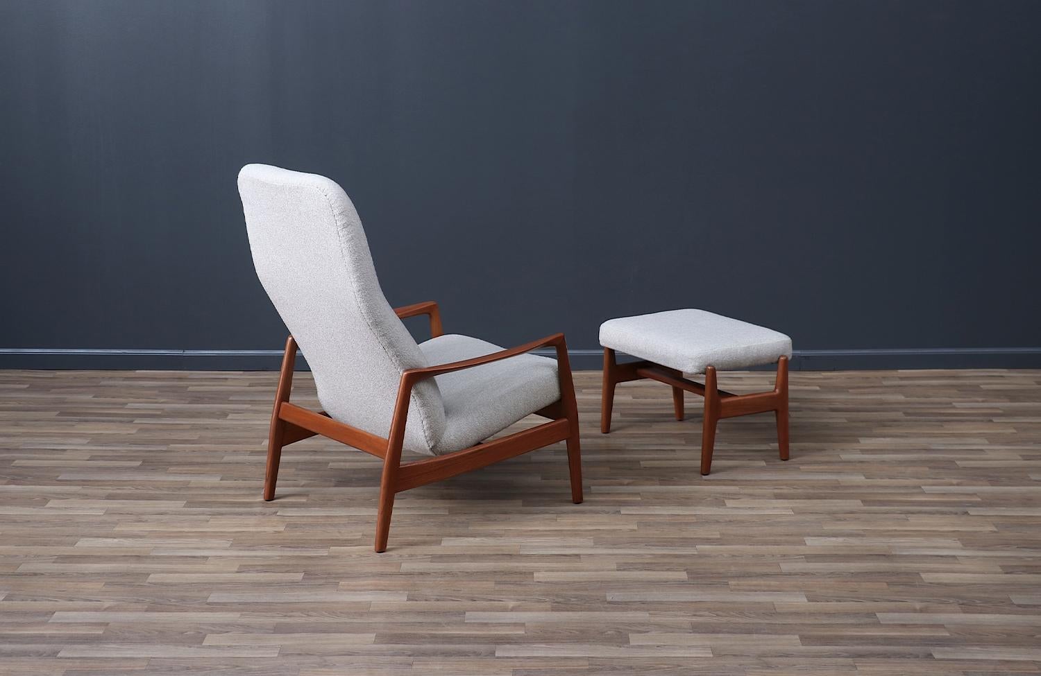 Swedish Expertly Restored - Folke Ohlsson Teak Reclining Chair with Ottoman for Dux For Sale