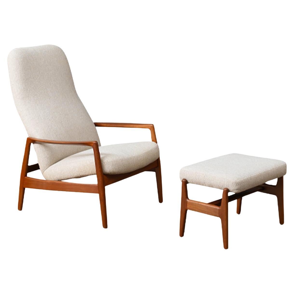 Expertly Restored - Folke Ohlsson Teak Reclining Chair with Ottoman for Dux For Sale