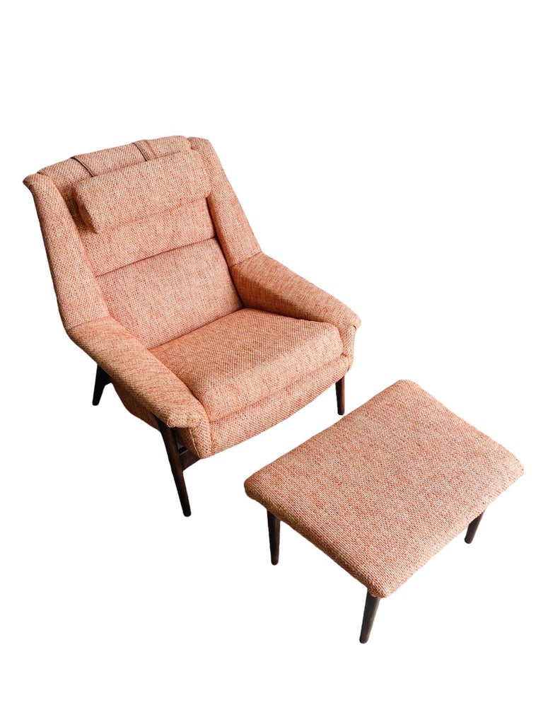 Mid-Century Modern Folke Ohlsson Walnut Lounge Chair & Ottoman for DUX For Sale
