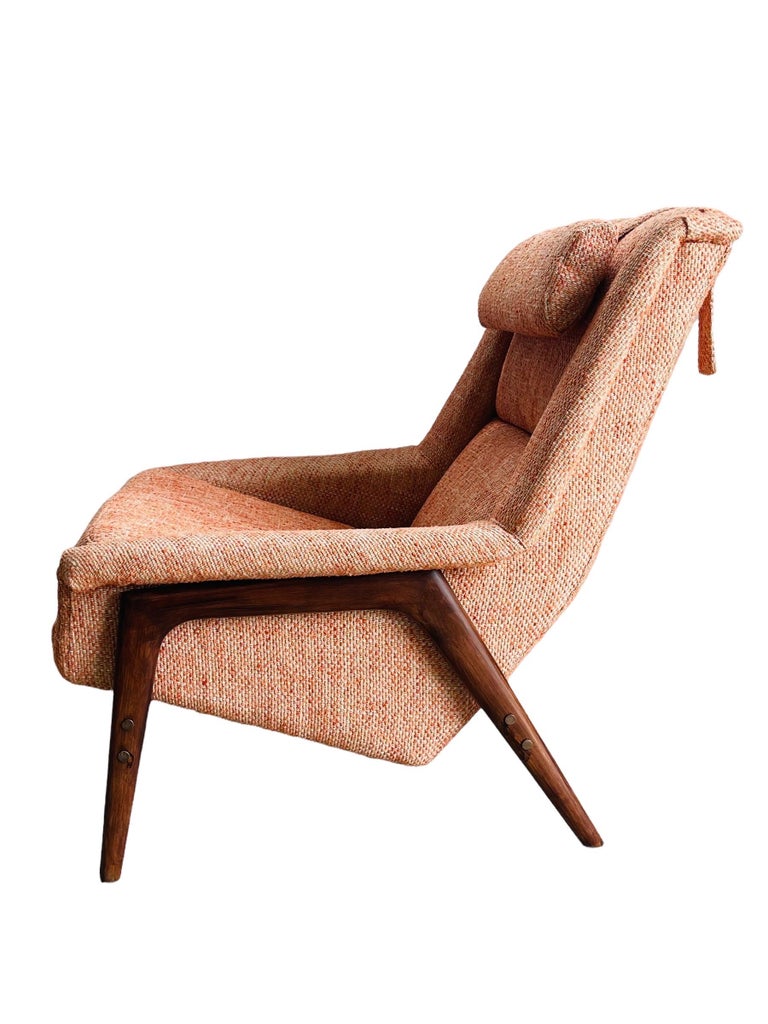 Fabric Folke Ohlsson Walnut Lounge Chair & Ottoman for DUX For Sale