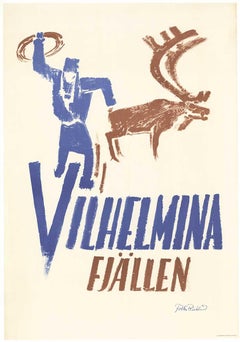 Vilhelmina Fjallen,   Vilhelminafjällen Sverige cartel de viaje original de época