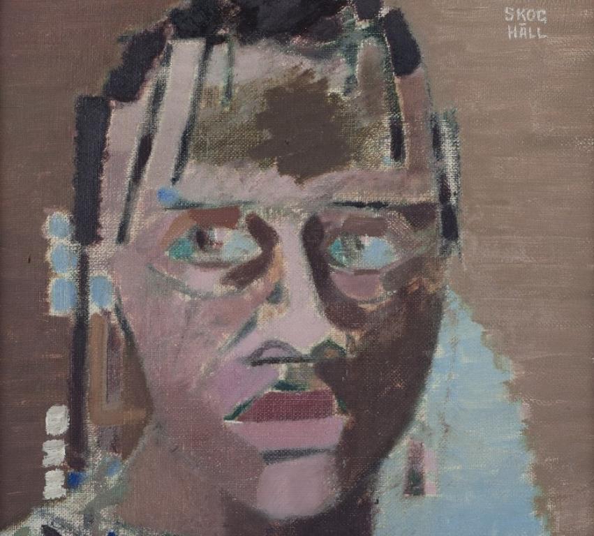 Svedese Folke Skoghäll, artista svedese quotato in borsa. Olio su tela. Ritratto di donna. in vendita
