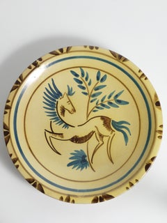 Folklore-Wandteller aus Keramik mit Pferd, Tapio Kinnunen für Kupittaan Savi, 1950er Jahre