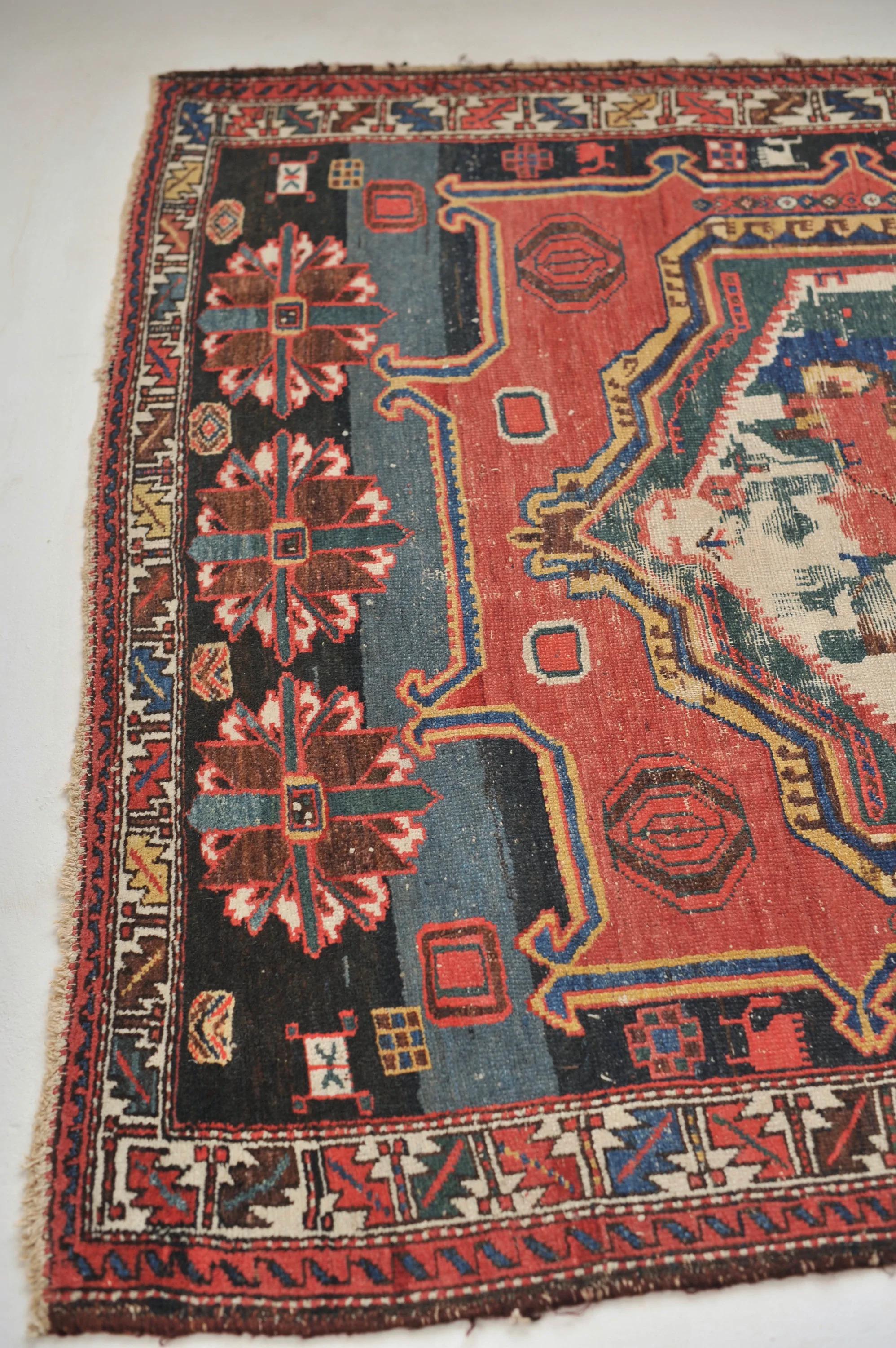Mid-20th Century Folklore Wonderful Landscape Depiction Village Antique Abstract-like Rug For Sale