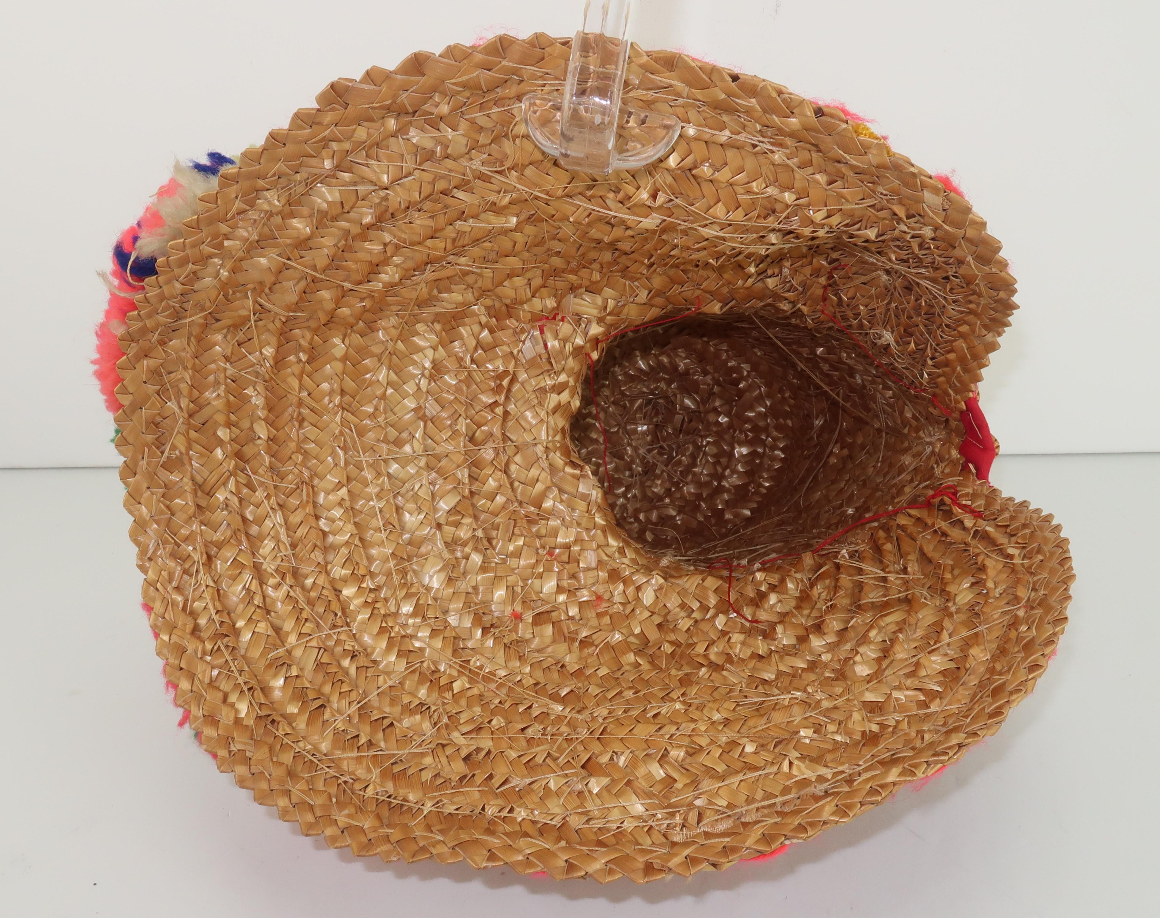 Folkloric Spanish Straw Bonnet Hat, 1950's 4