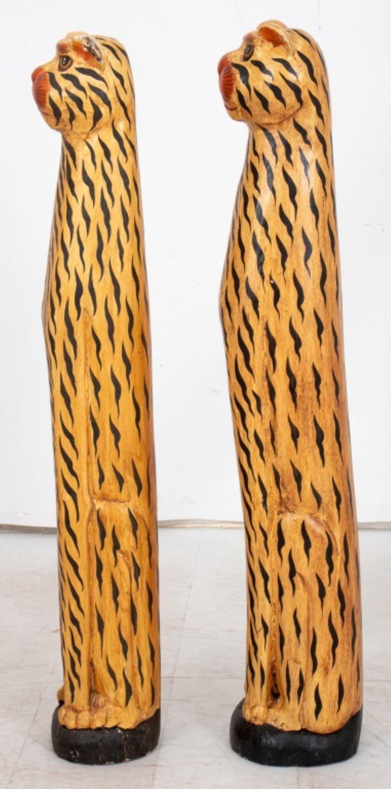 Folkloric Style Polychrome Tiger Sculptures, 2 In Good Condition For Sale In New York, NY