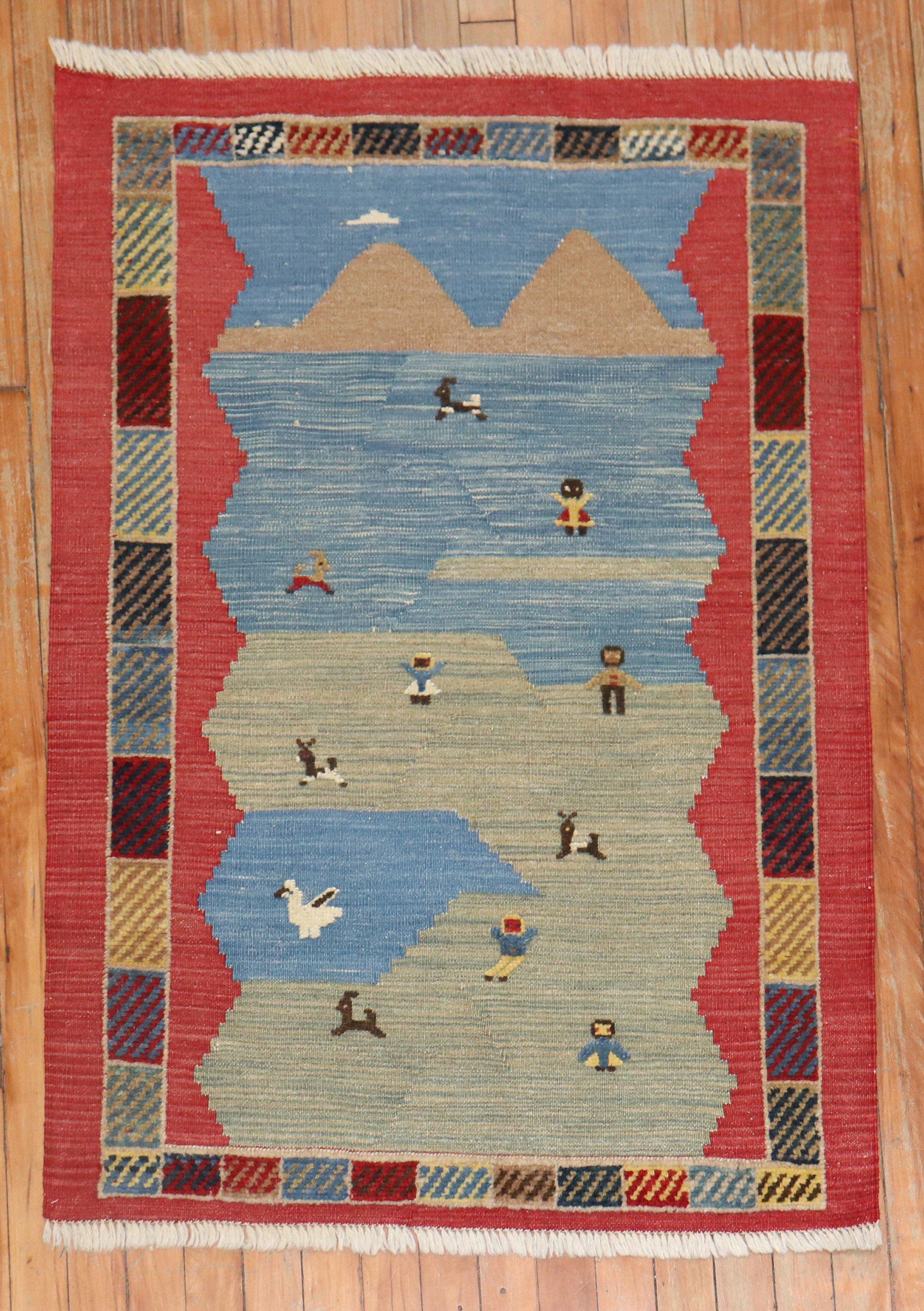 Folksy Set of Pictorial Persian Souf Gabbeh Carpets For Sale 2